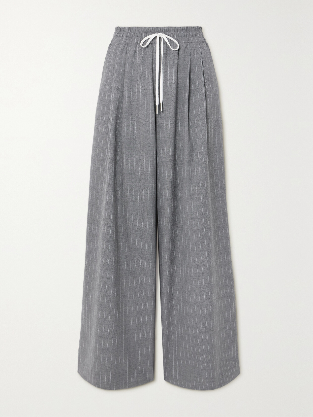 ST AGNI + NET SUSTAIN PINSTRIPED WOOL-BLEND WIDE-LEG PANTS