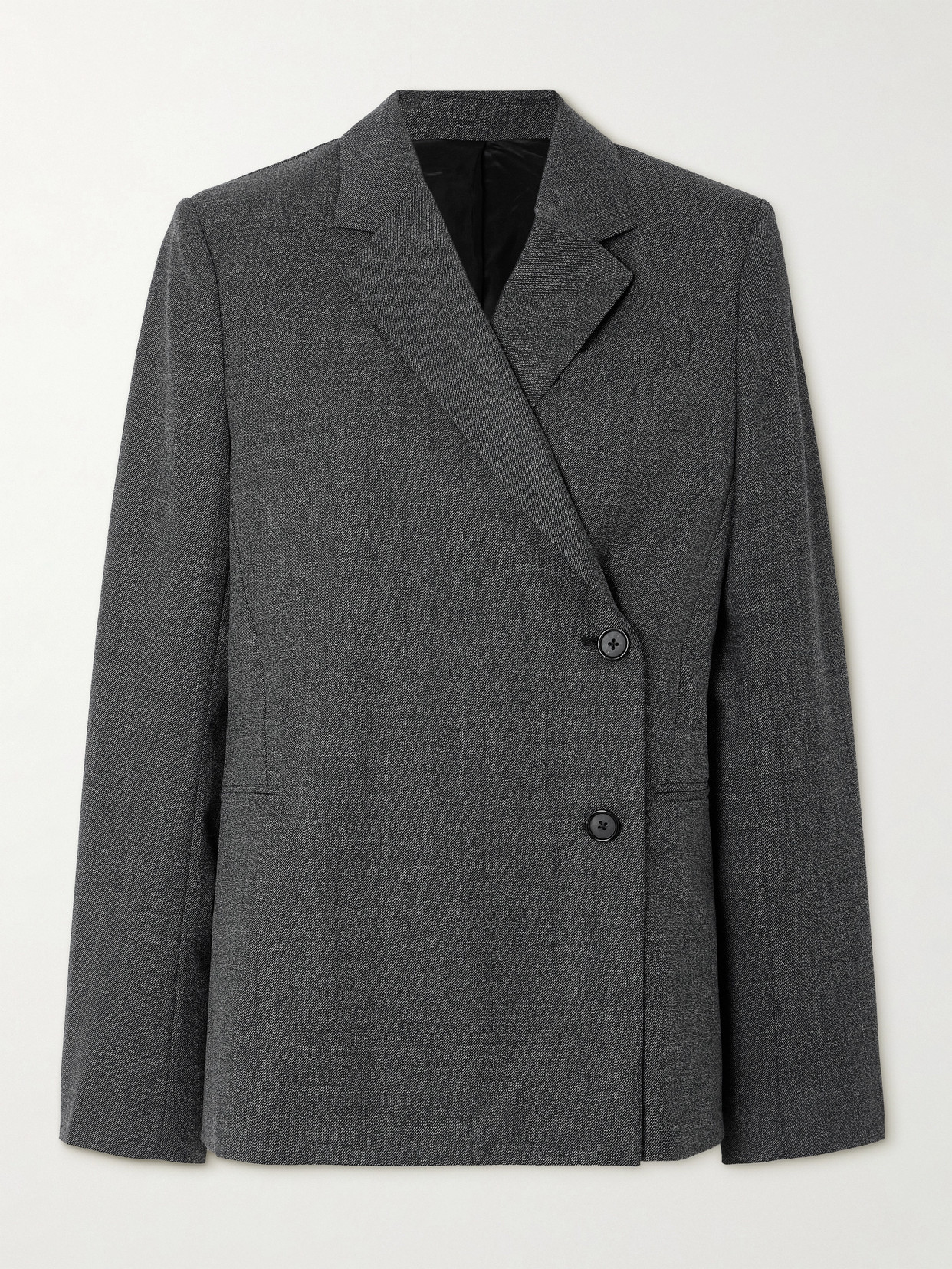 Shop Totême Double-breasted Recycled Woven Blazer In Gray