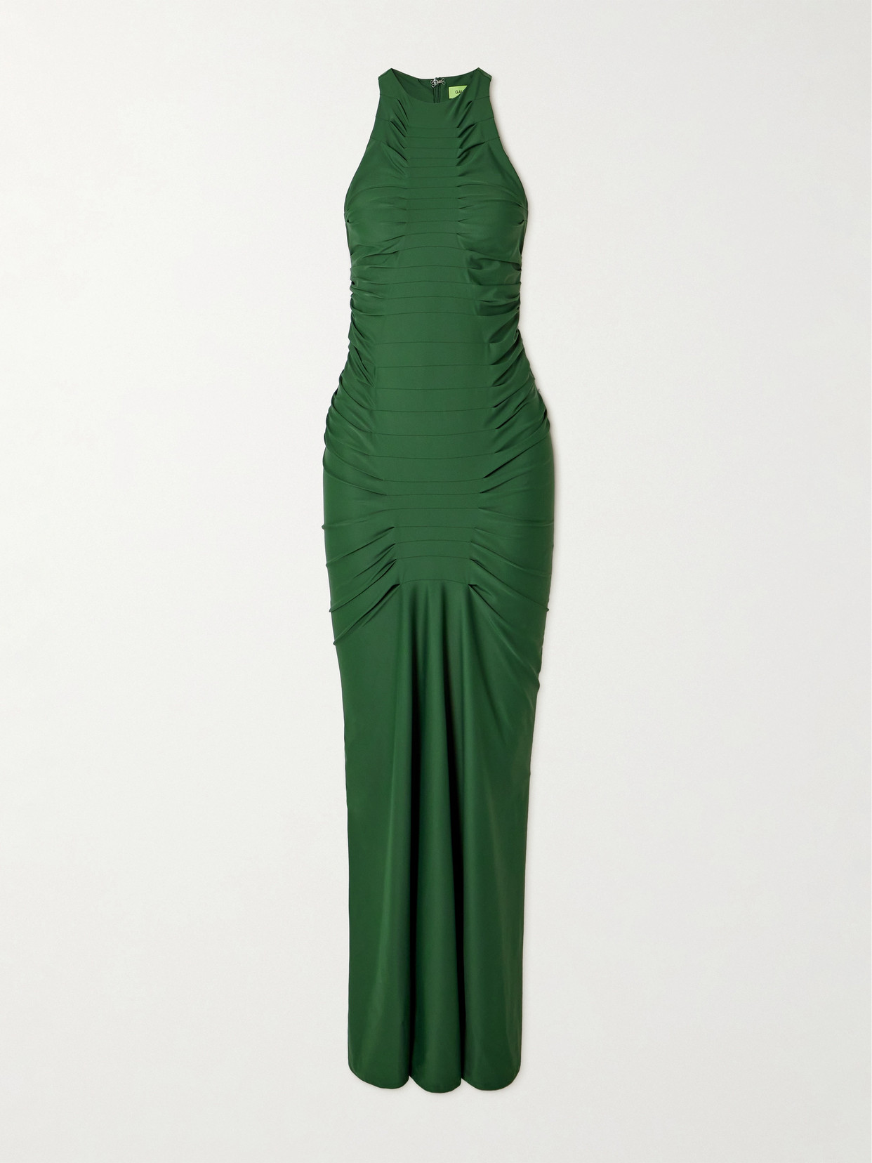 Shop Gauge81 Deni Ruched Paneled Stretch-jersey Maxi Dress In Green