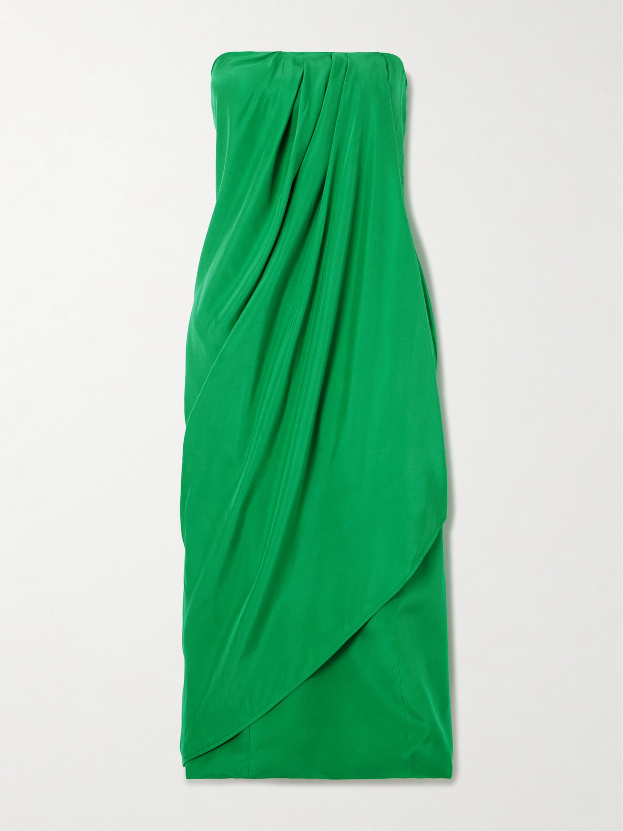 Gauge81 Onna Strapless Draped Silk-satin Midi Dress In Green