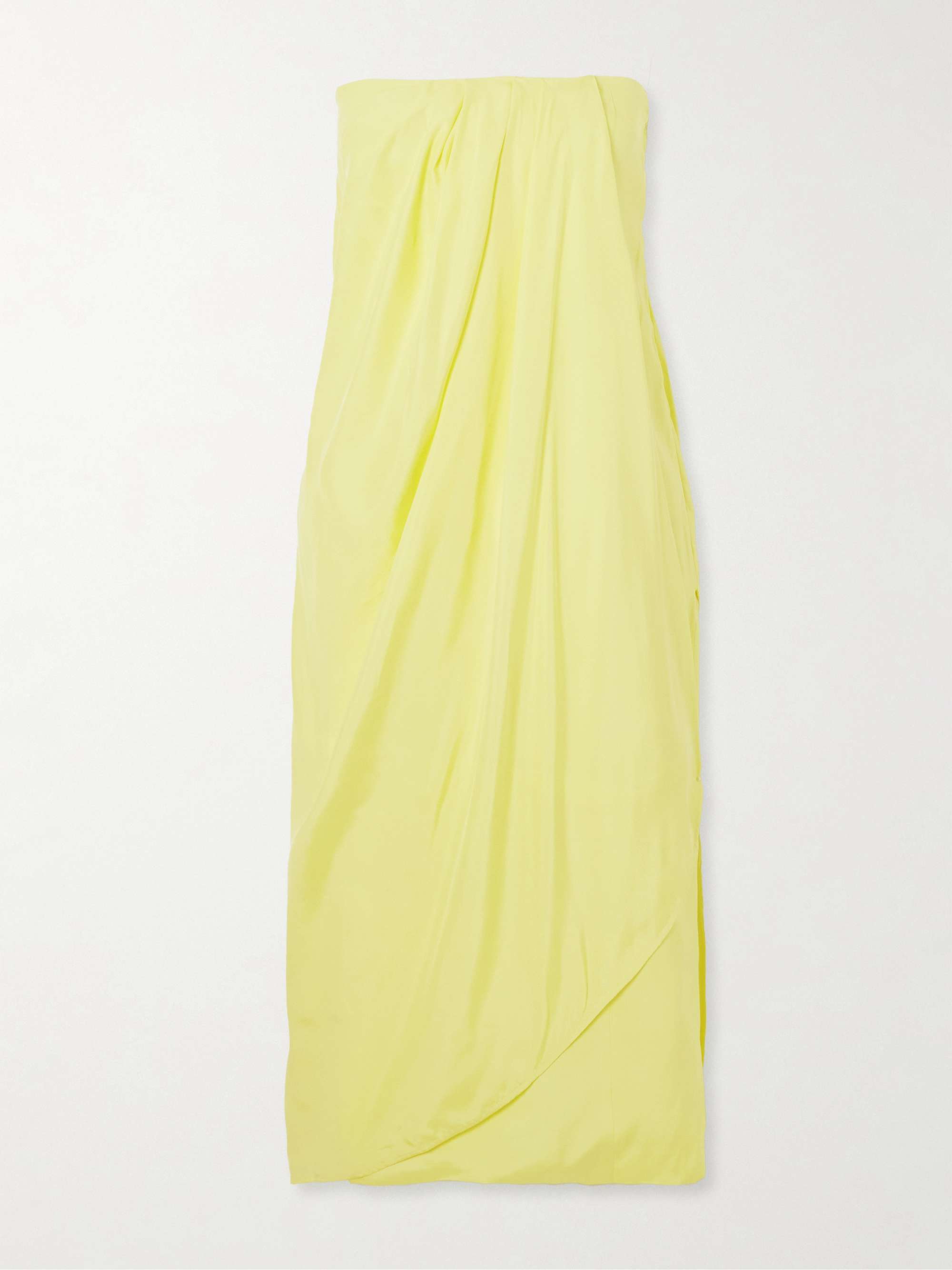 Yellow Onna strapless draped silk-satin midi dress | GAUGE81 Yellow Onna strapless draped silk-satin midi dress | GAUGE81
