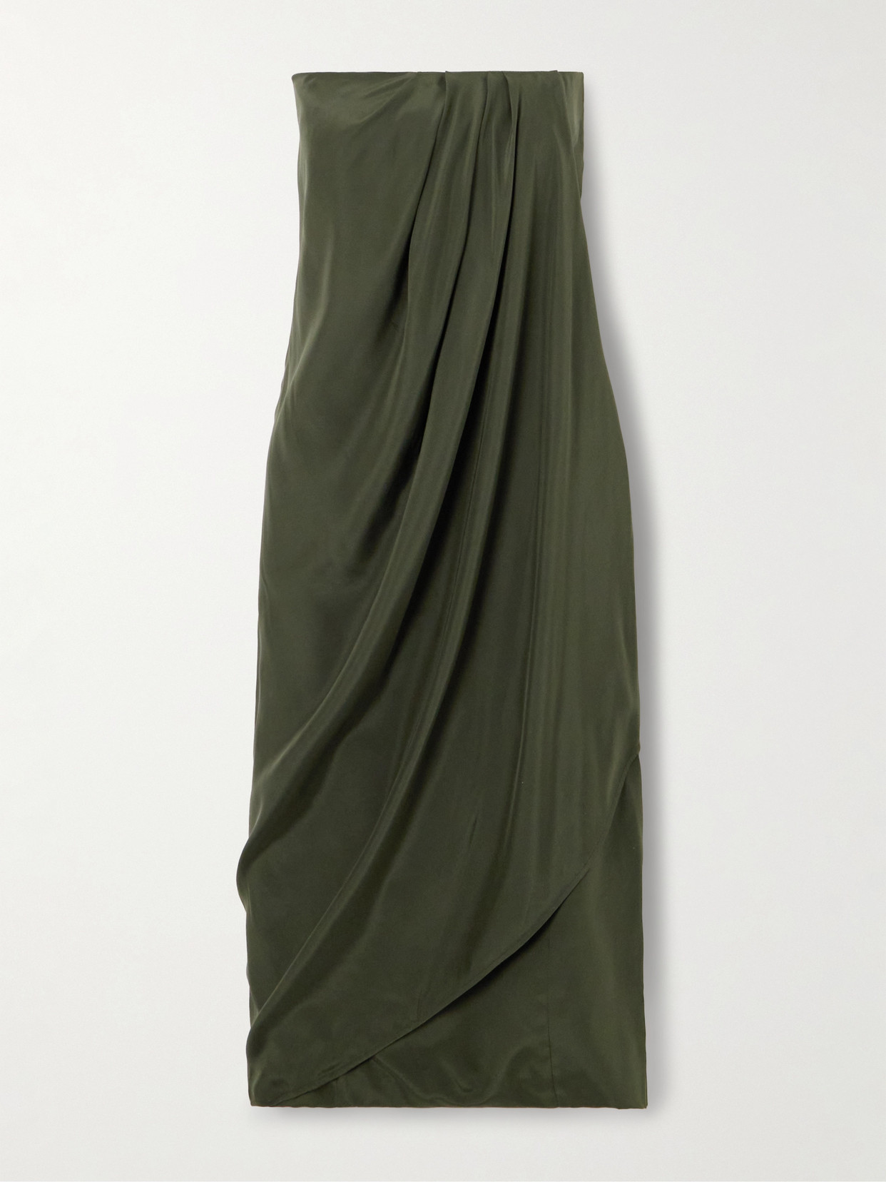 Gauge81 Onna Strapless Draped Silk-satin Midi Dress In Green