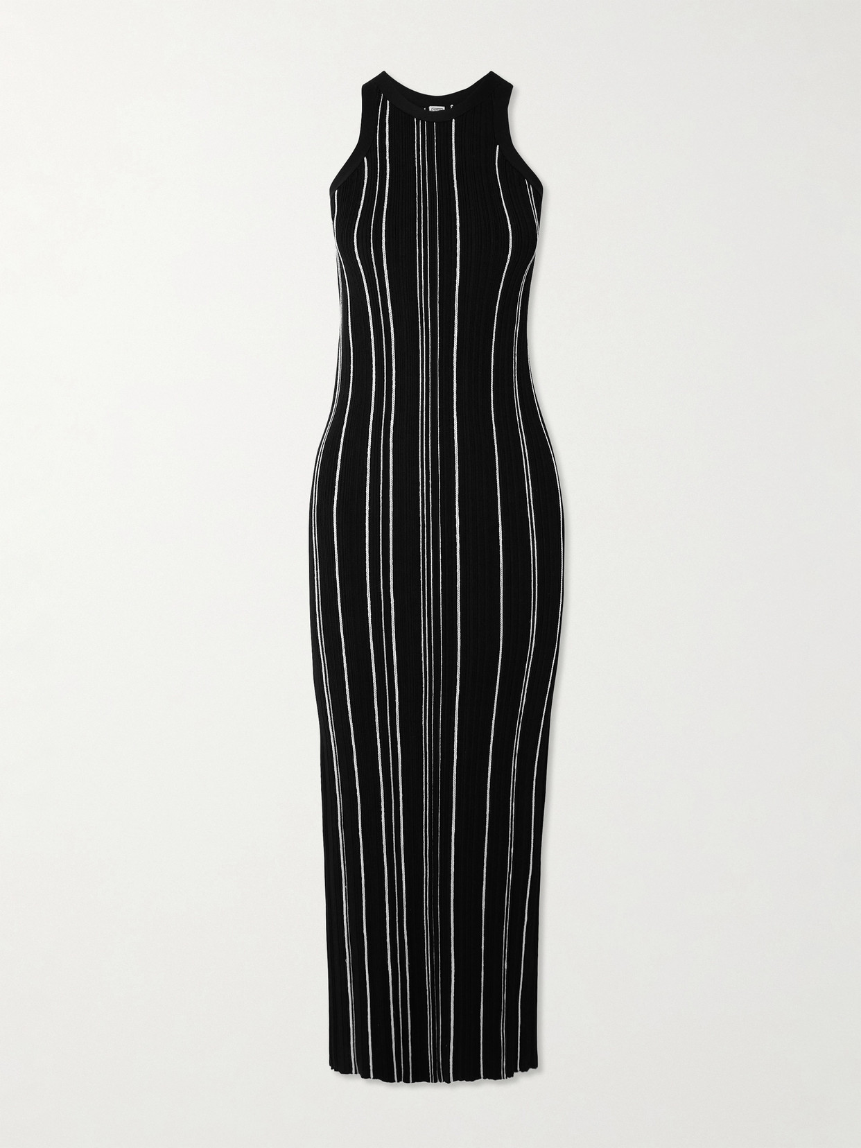 Shop Totême + Net Sustain Striped Ribbed-knit Maxi Dress In Black