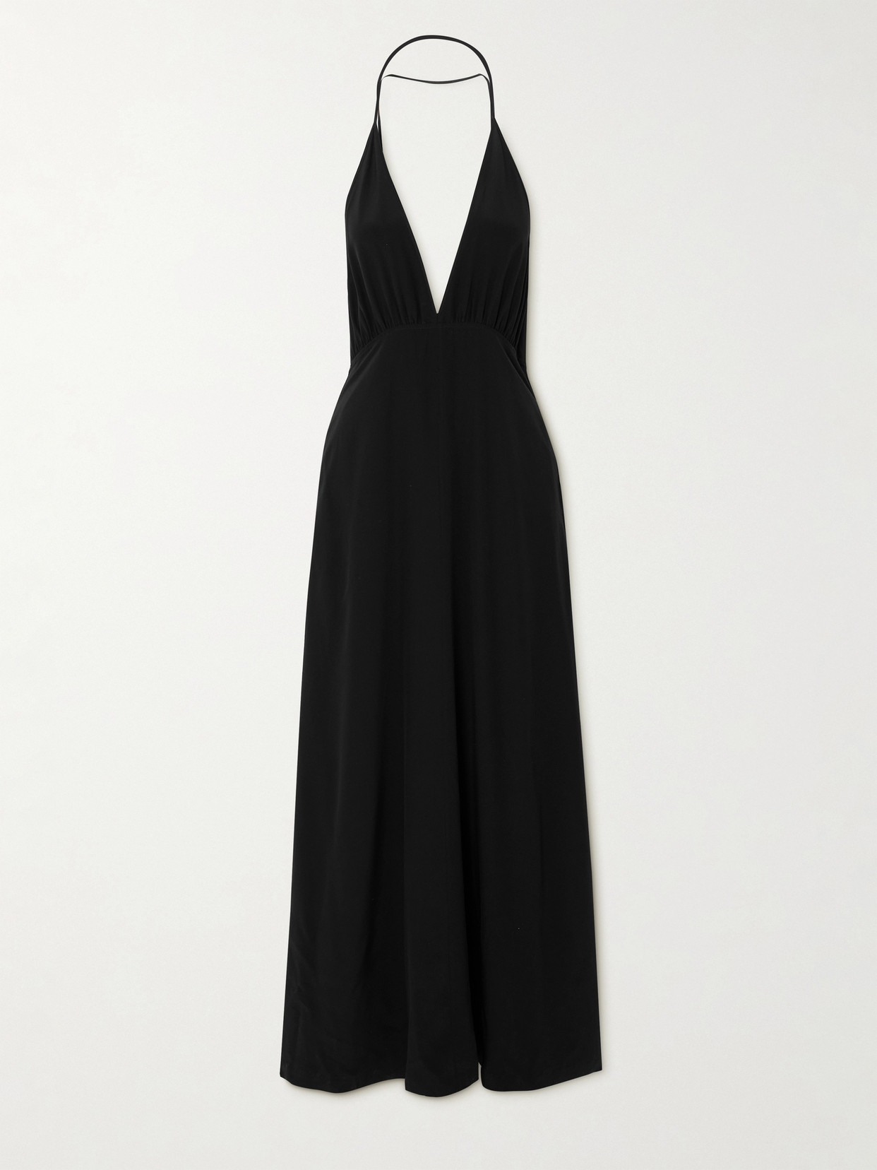 Shop Totême Gathered Silk Halterneck Maxi Dress In Black