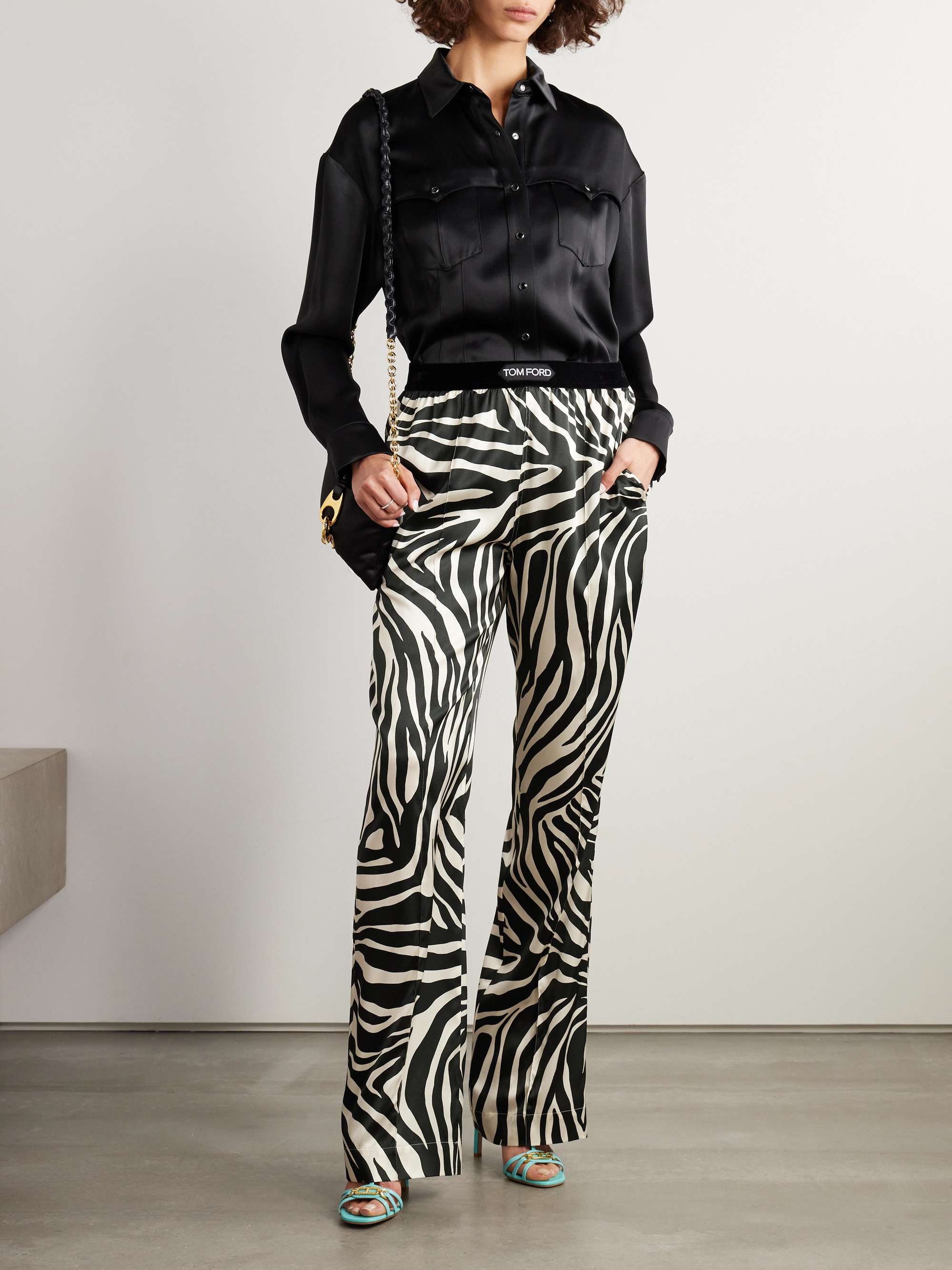 TOM FORD Zebra print silk blend satin straight leg pants NET A PORTER