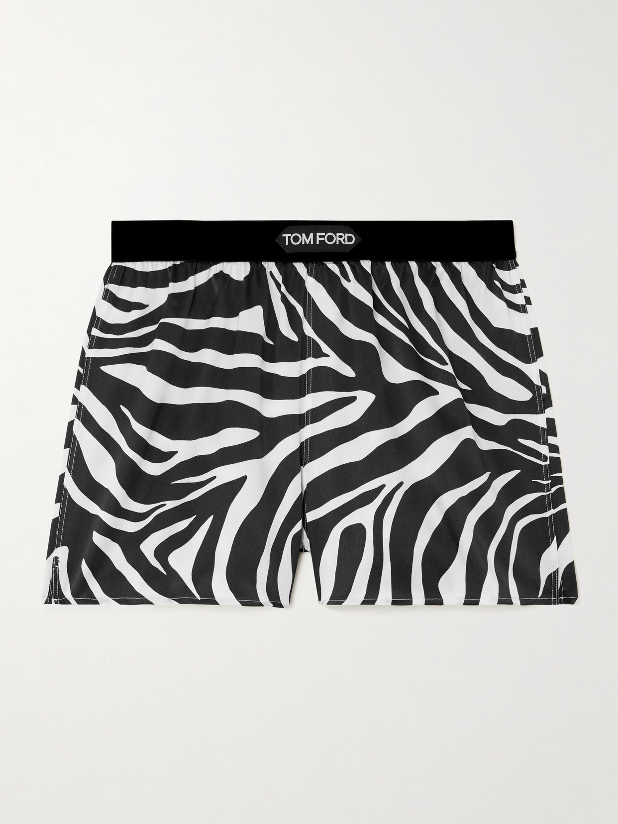 Tom Ford Velvet-trimmed Zebra-print Silk-blend Satin Shorts In Animal Print