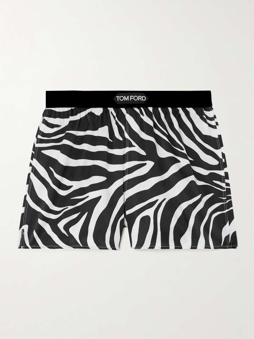 Tom Ford Velvet-trimmed Zebra-print Silk-blend Satin Shorts - x large