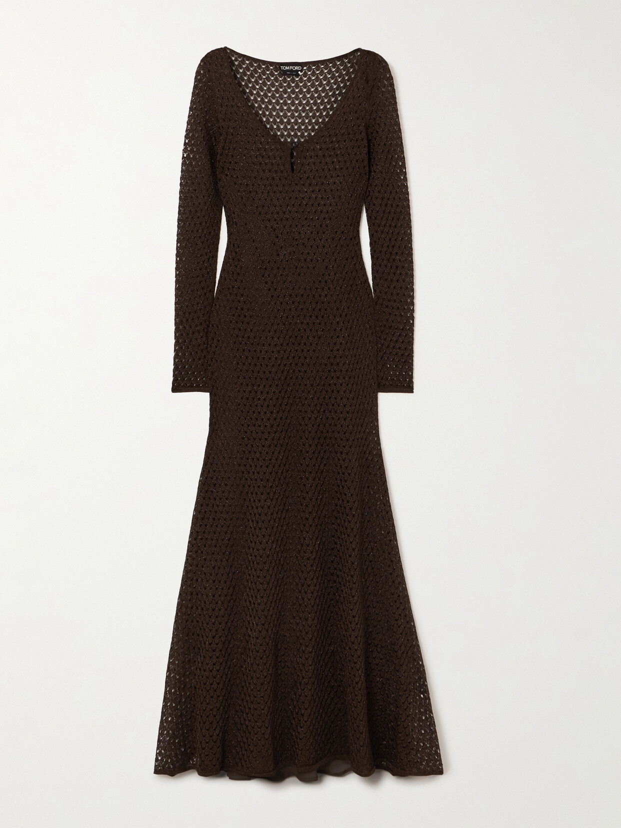 TOM FORD - Metallic Open-knit Maxi Dress - Brown