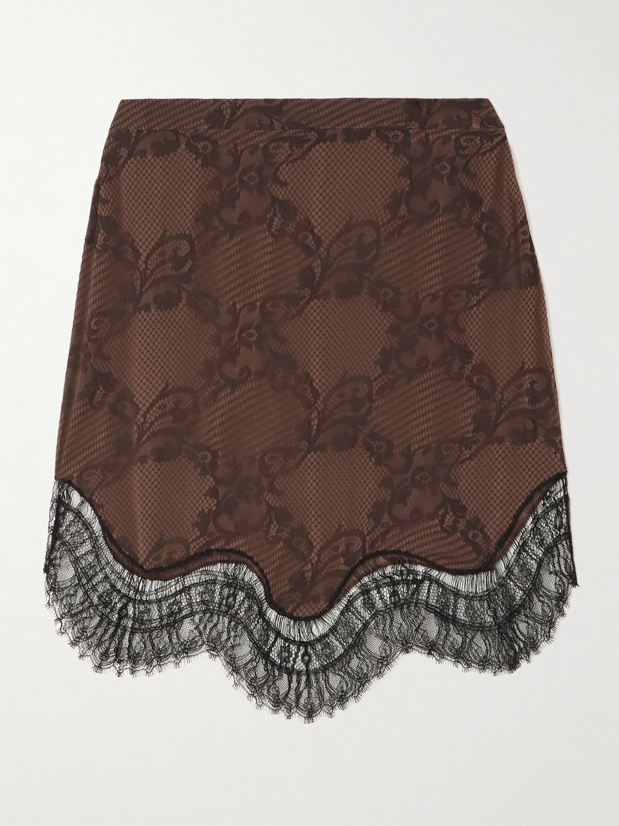 TOM FORD - Satin And Scalloped Lace Skirt - Brown