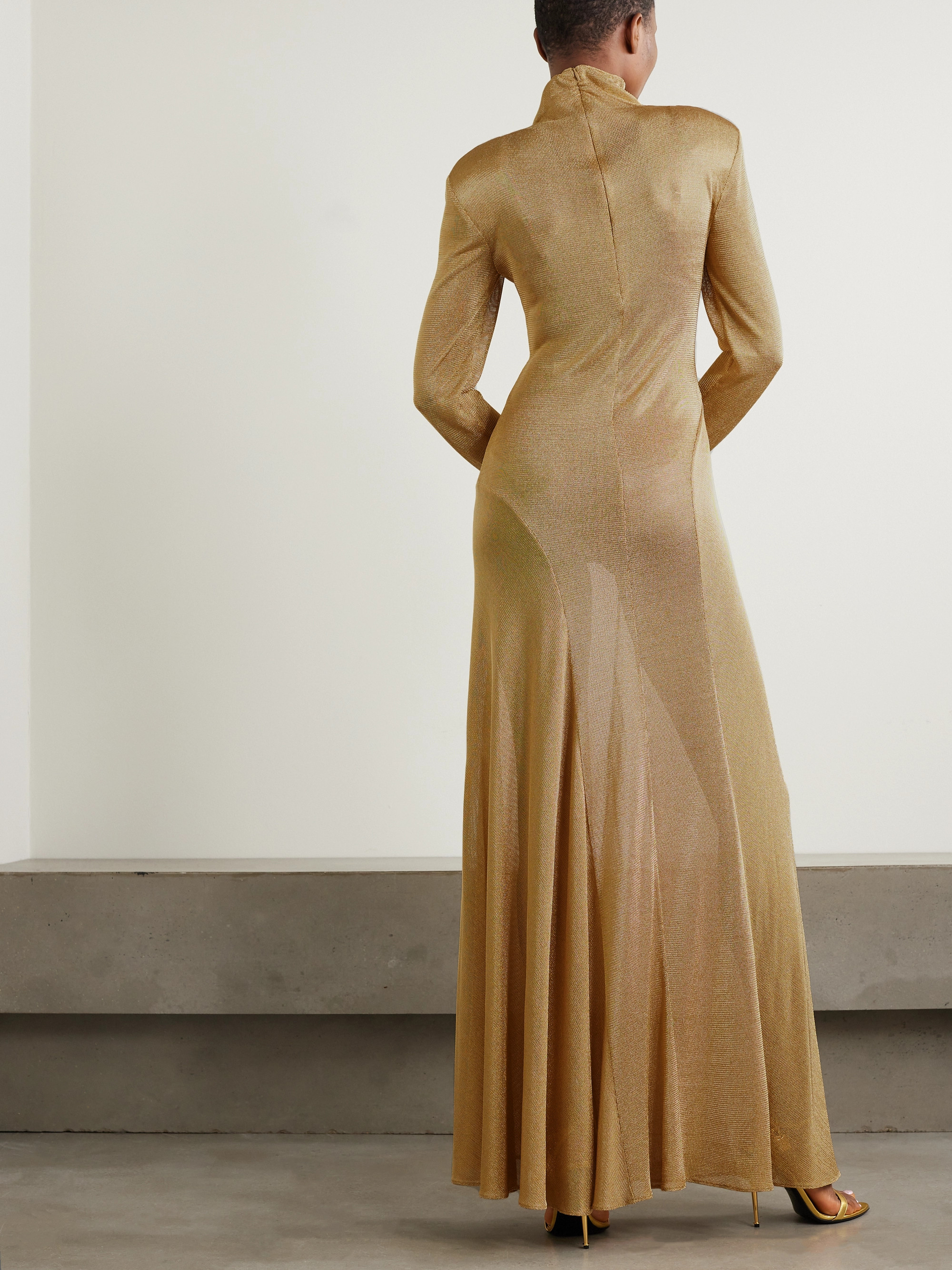 Tom Ford Paneled metallic jersey turtleneck gown thumbnail