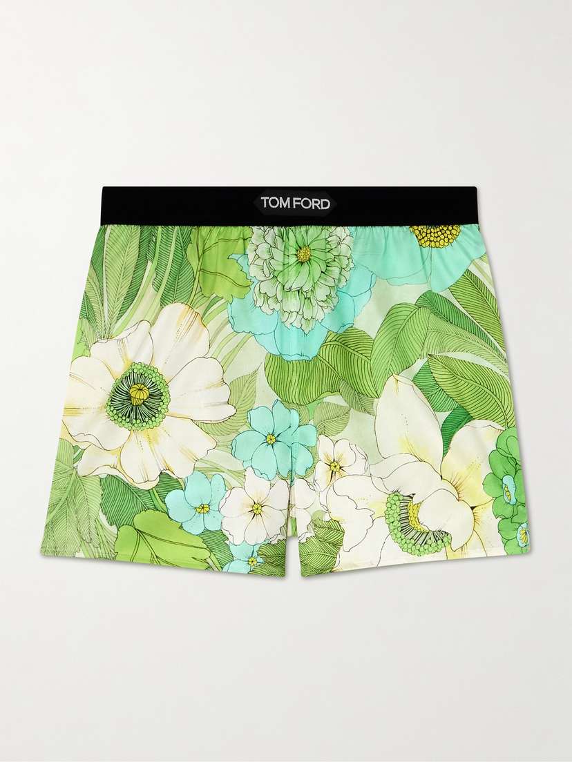 Tom Ford Velvet-trimmed Floral-print Silk-blend Satin Shorts - x large