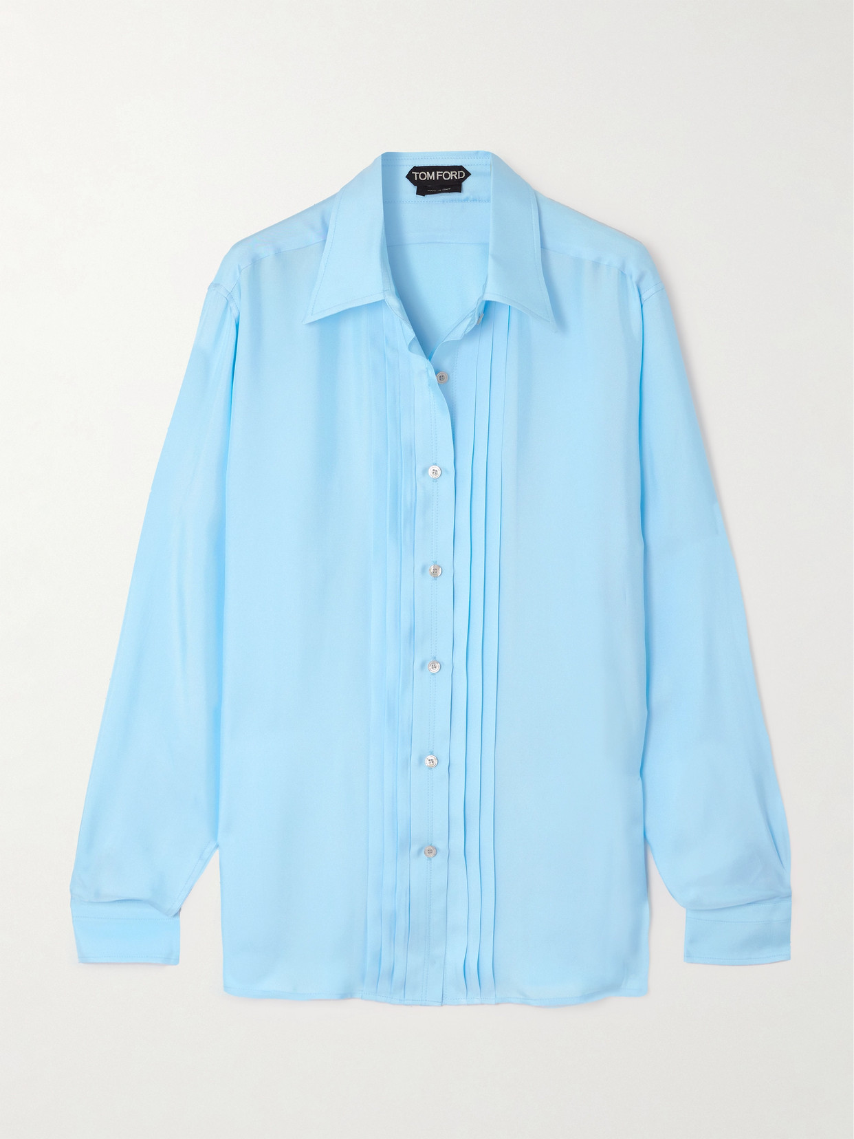 Tom Ford Pleated Silk Shirt In Blue