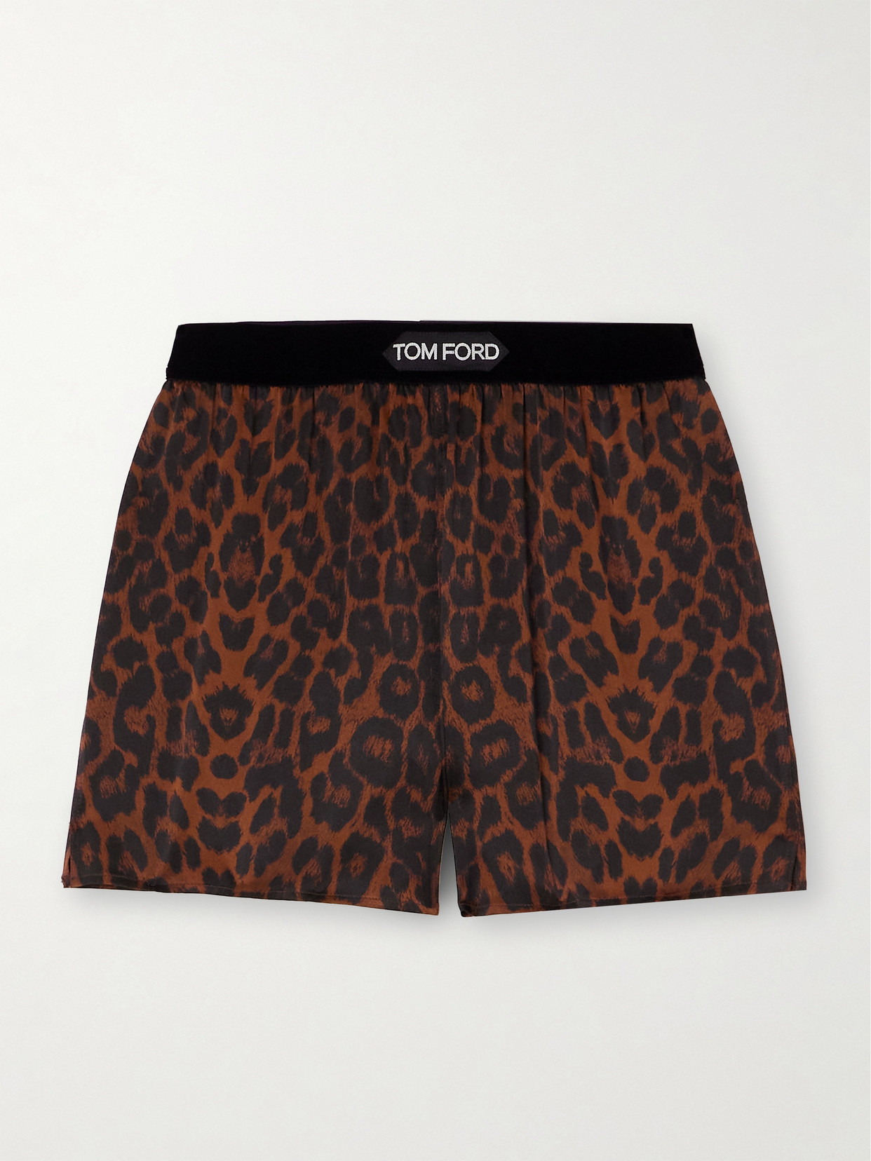 Tom Ford Velvet-trimmed Leopard-print Silk-blend Satin Shorts In Animal Print