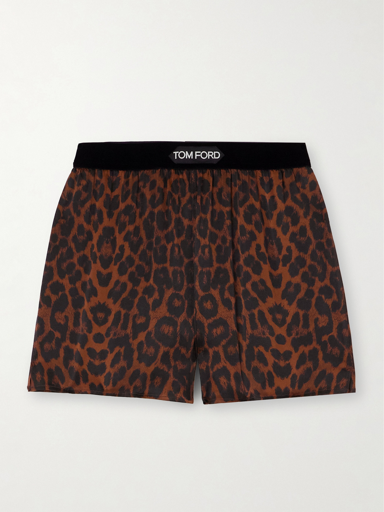 Shop Tom Ford Velvet-trimmed Leopard-print Silk-blend Satin Shorts In Animal Print