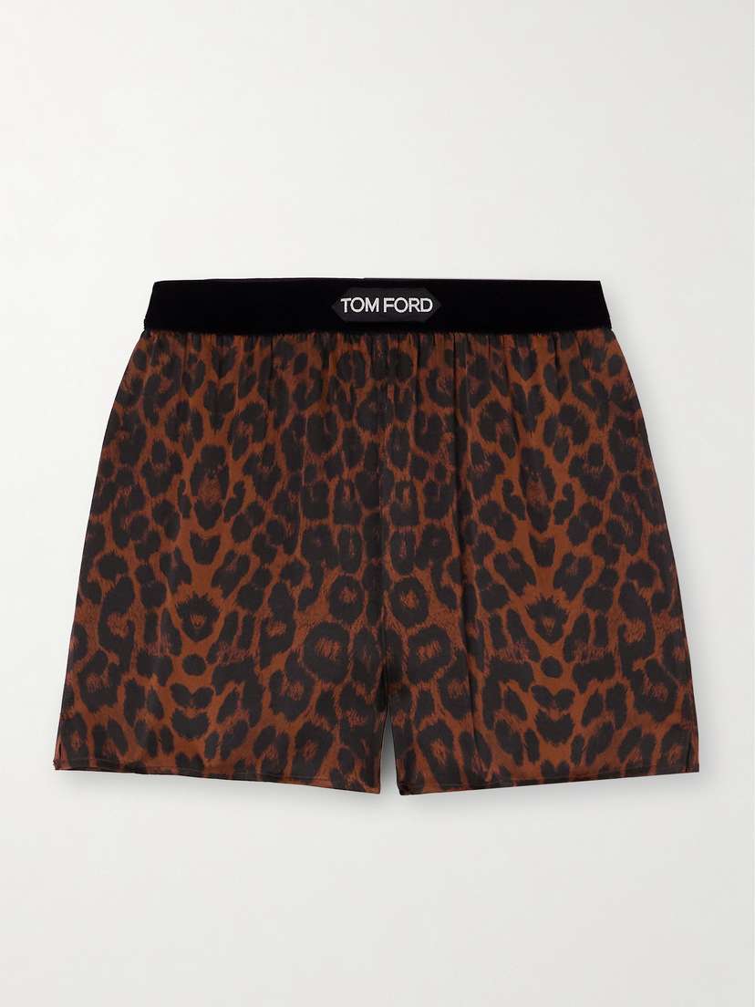 Tom Ford Velvet-trimmed Leopard-print Silk-blend Satin Shorts