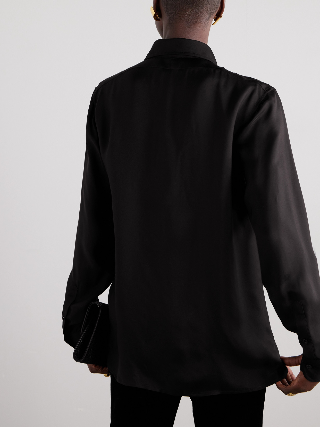 Tom Ford Pleated Silk Shirt In Black