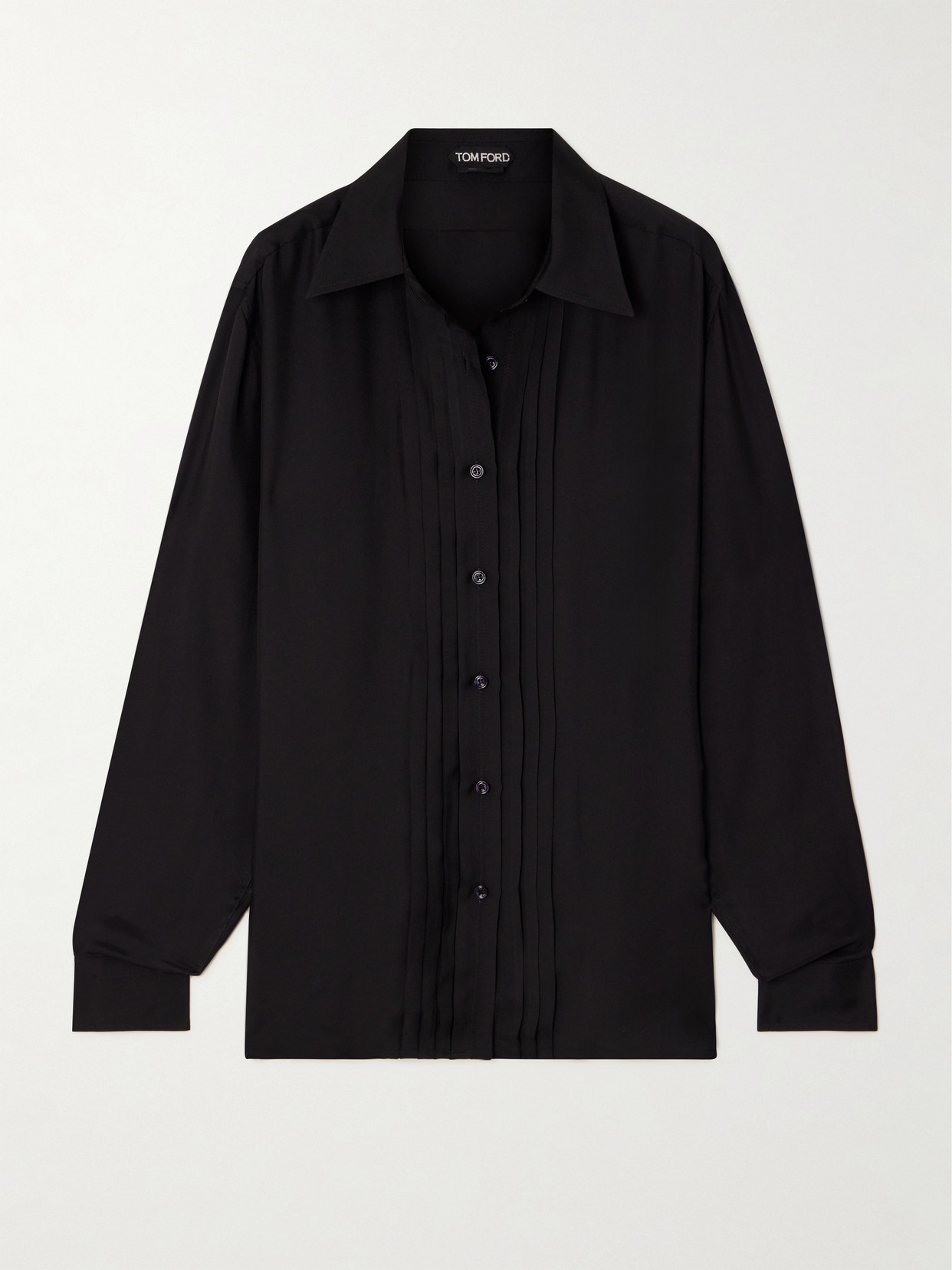 Shop Tom Ford Pleated Silk Shirt In Black