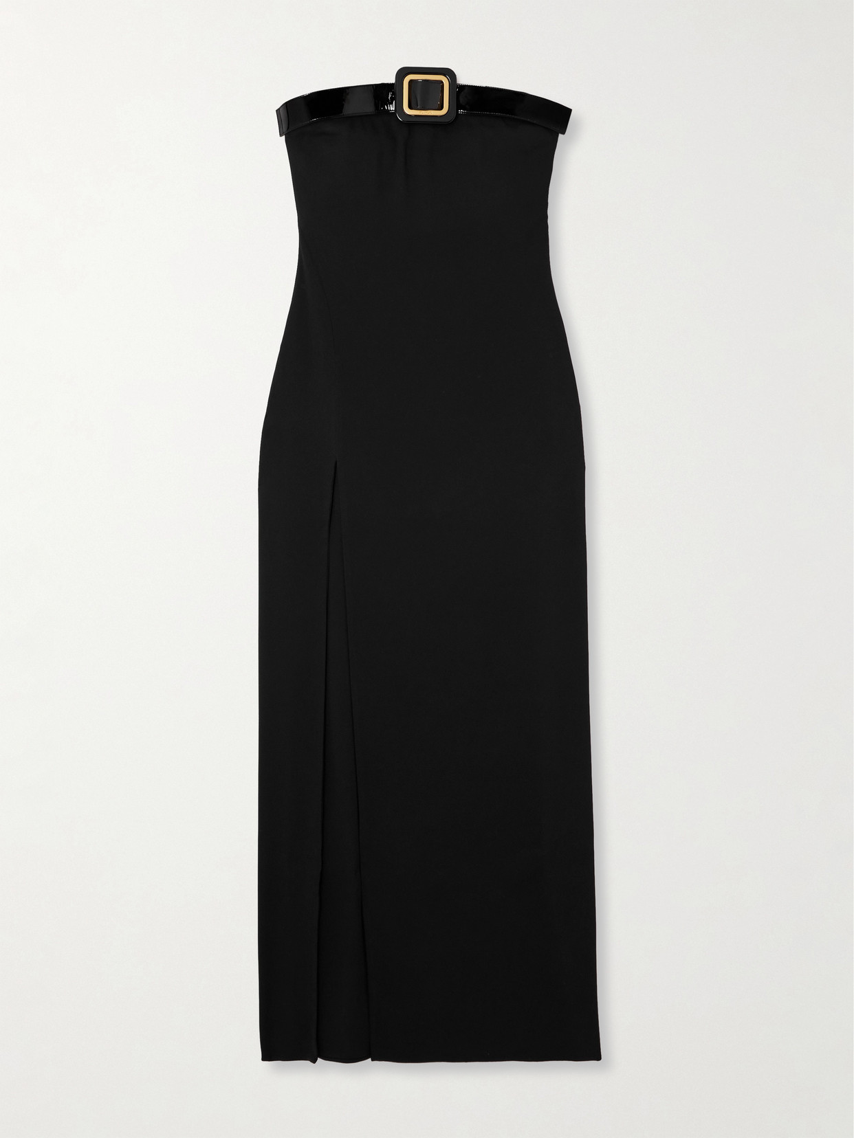 Tom Ford Strapless Patent Leather-trimmed Crepe Gown In Black