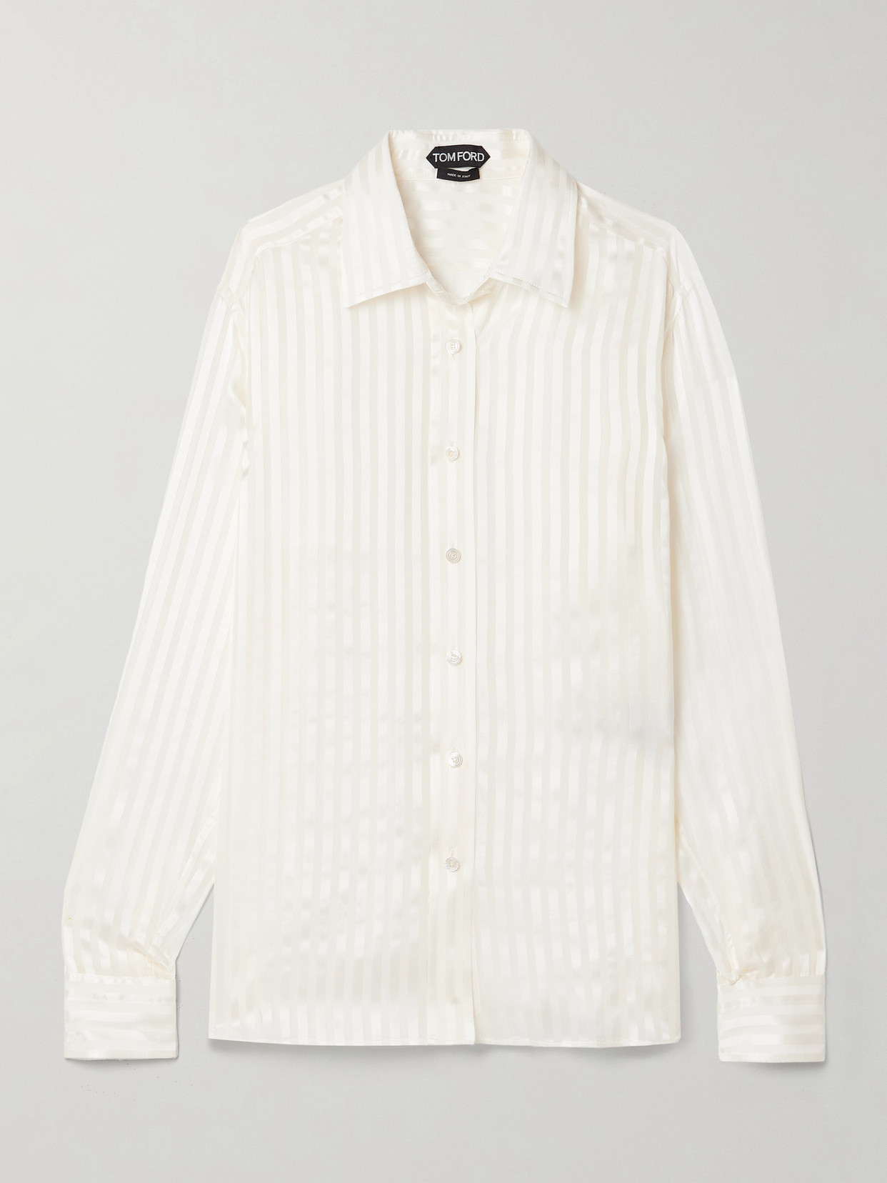 Shop Tom Ford Striped Silk-satin Jacquard Shirt In White