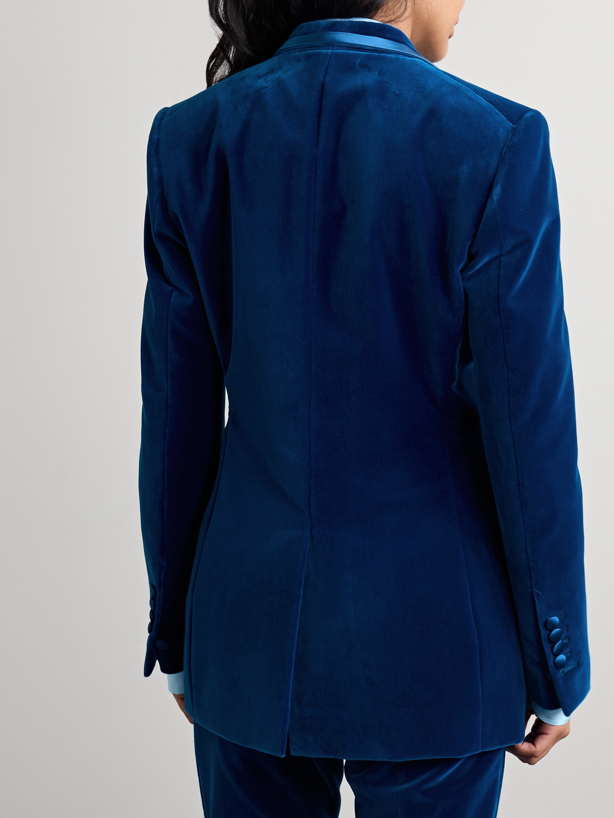 Tom Ford Silk Satin-trimmed Cotton-velvet Blazer In Blue