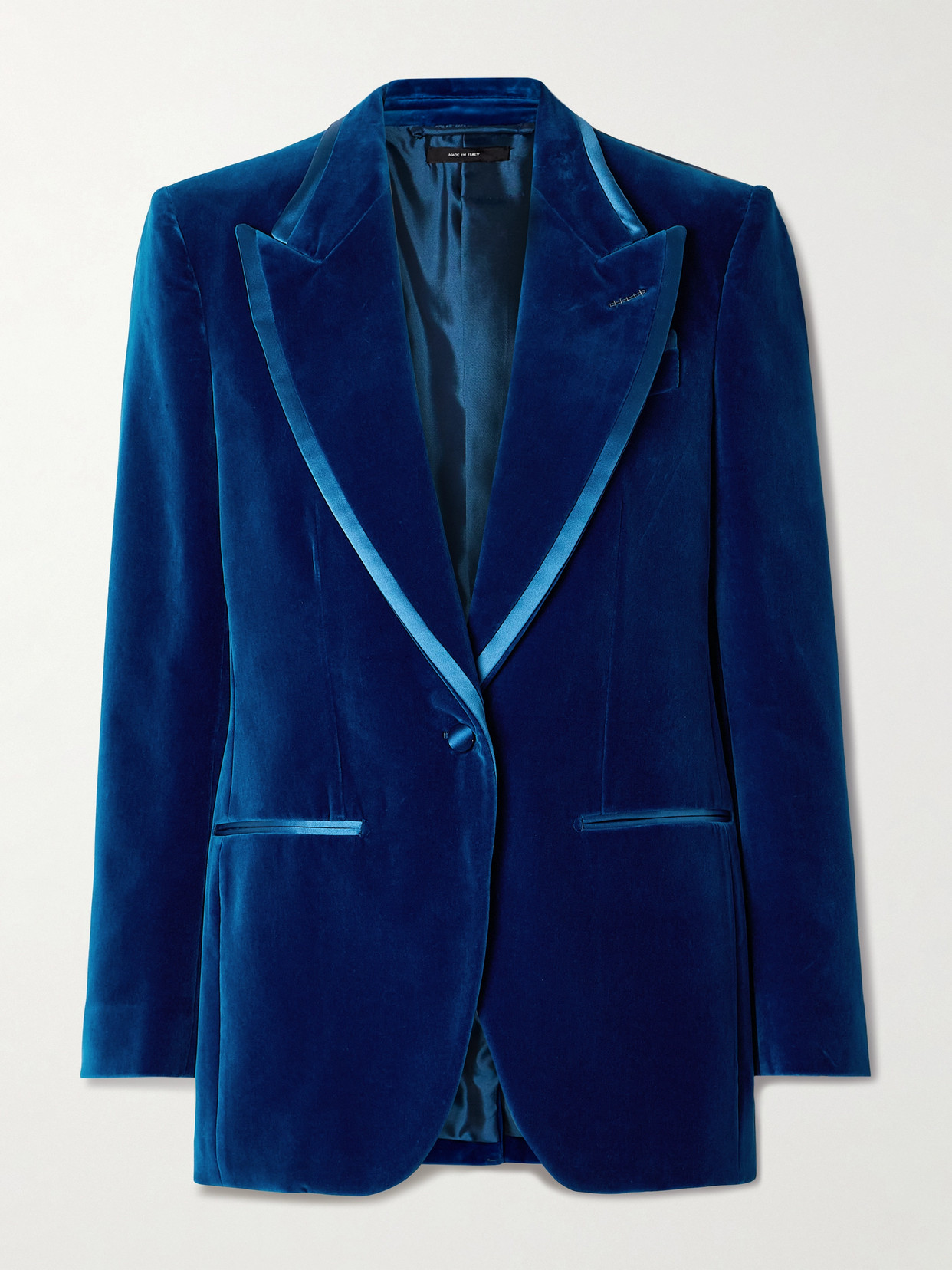 TOM FORD - Silk Satin-trimmed Cotton-velvet Blazer - Blue
