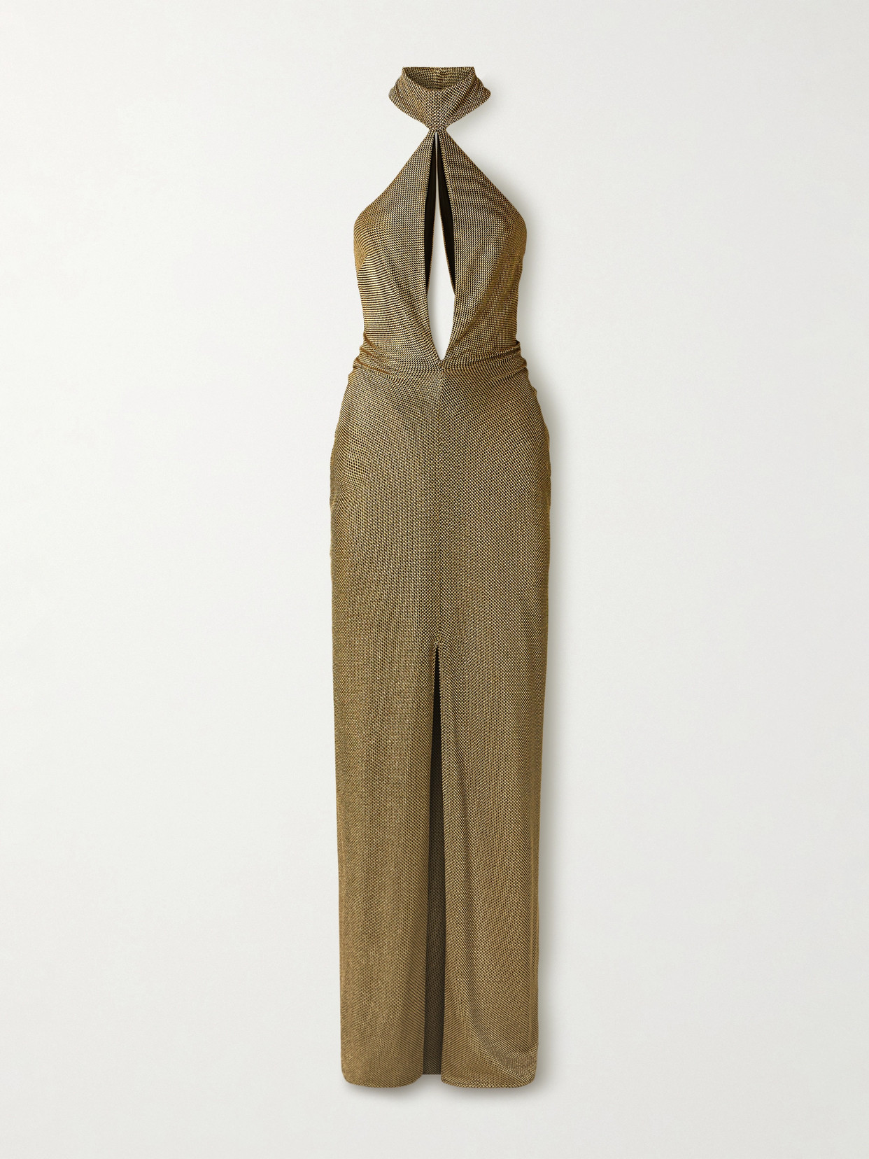 TOM FORD - Cutout Metallic Stretch-knit Halterneck Gown - Gold