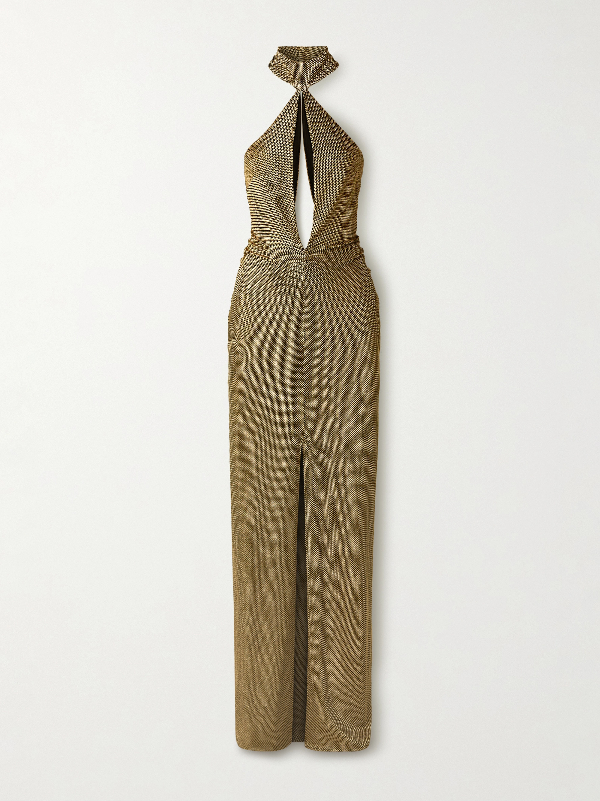 Tom Ford Cutout metallic stretch-knit halterneck gown thumbnail