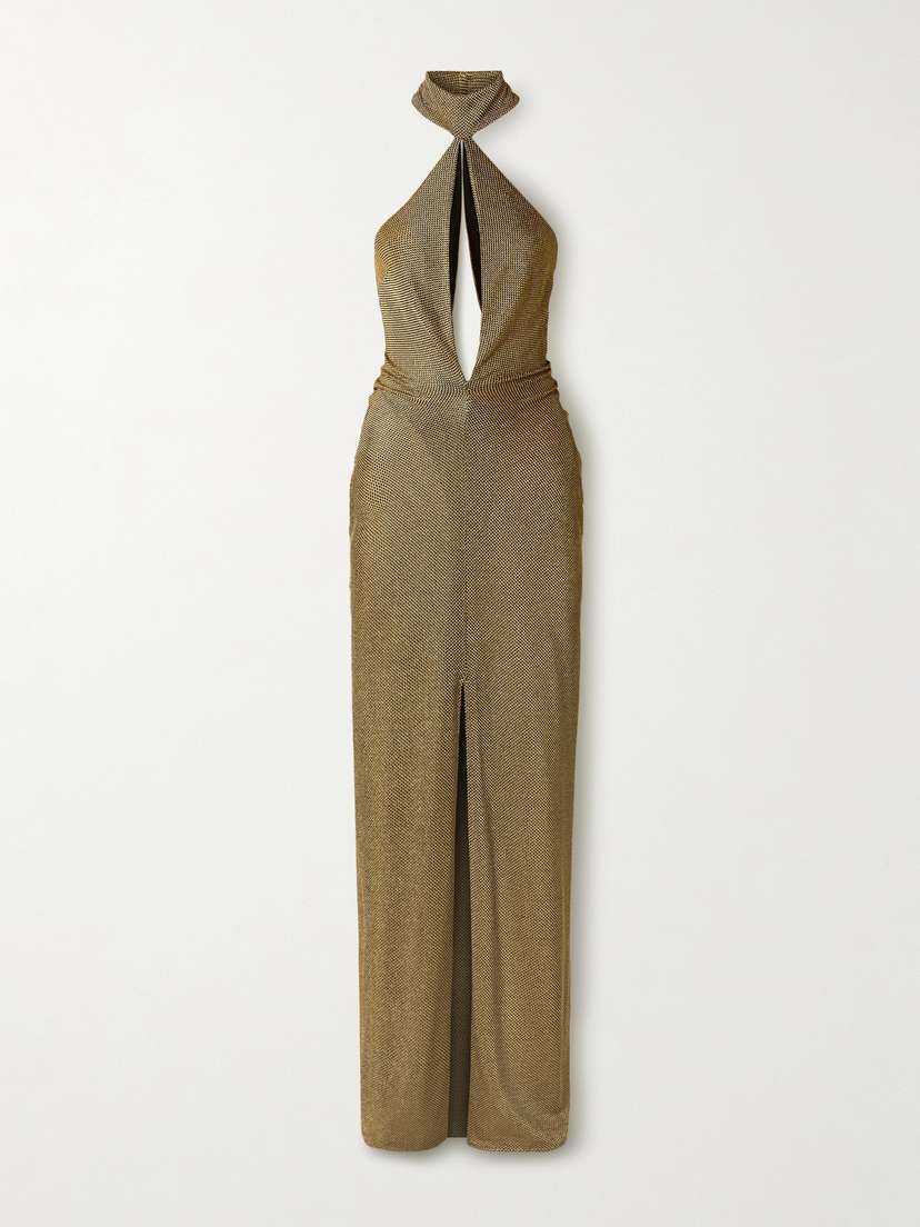 Tom Ford Cutout Metallic Stretch-knit Halterneck Gown