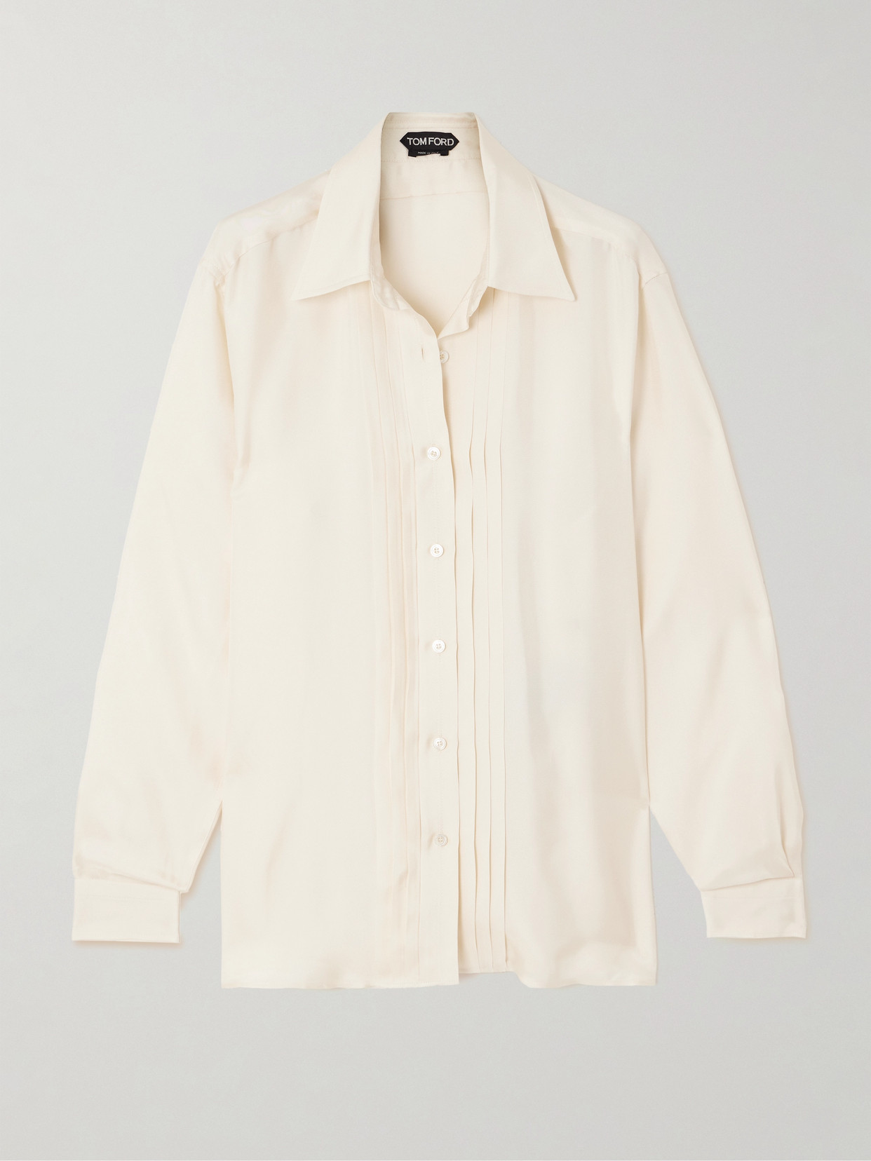 Tom Ford Pleated Silk Shirt In Ivory