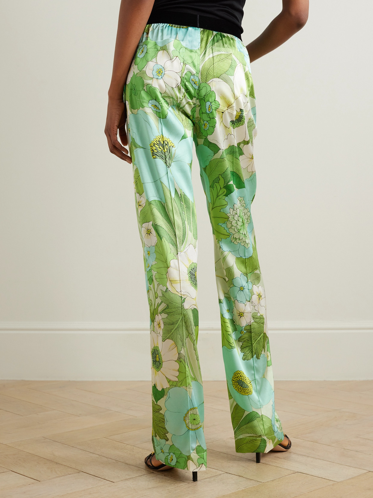 Shop Tom Ford Floral-print Silk-blend Satin Pyjama Pants In Green