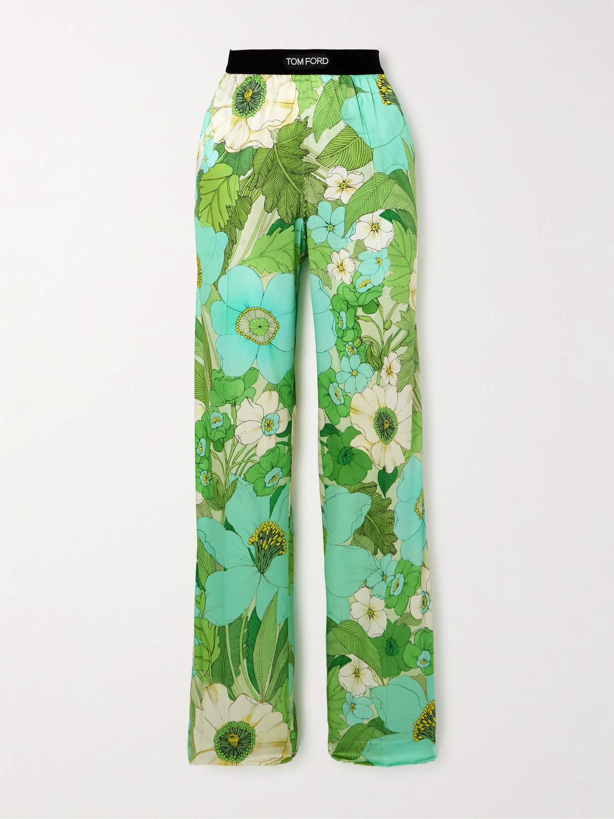 Shop Tom Ford Floral-print Silk-blend Satin Pyjama Pants In Green