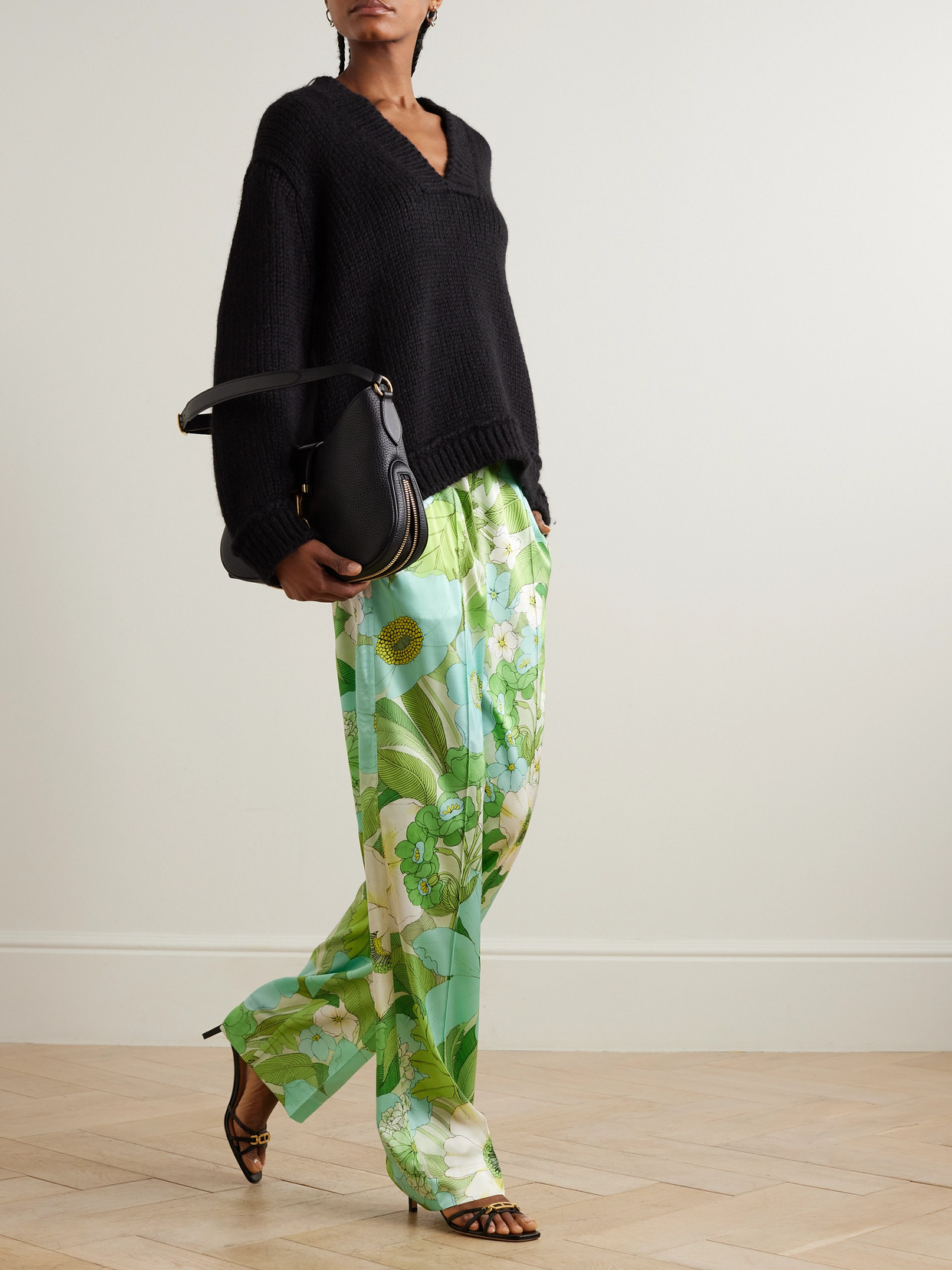 Shop Tom Ford Floral-print Silk-blend Satin Pyjama Pants In Green