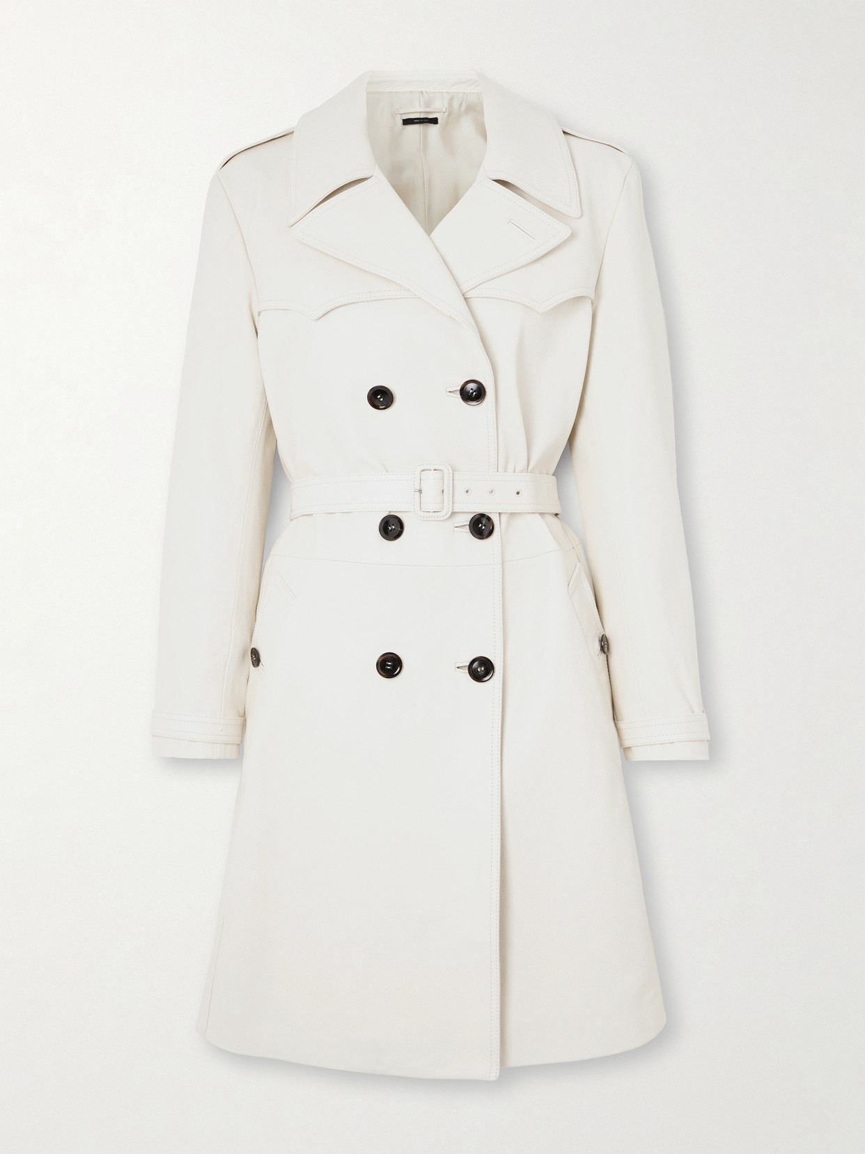 Tom Ford Double-breasted Leather Trench Coat In Ivory