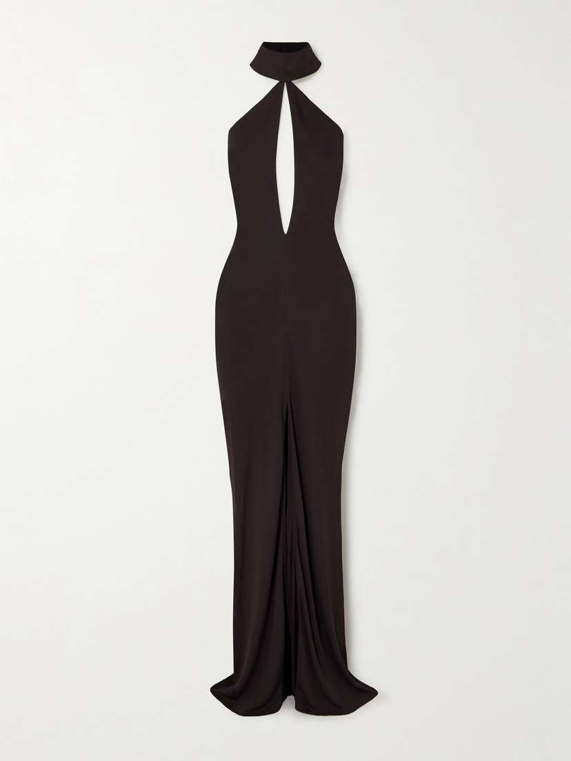 Tom Ford Cutout Gathered Jersey Halterneck Gown