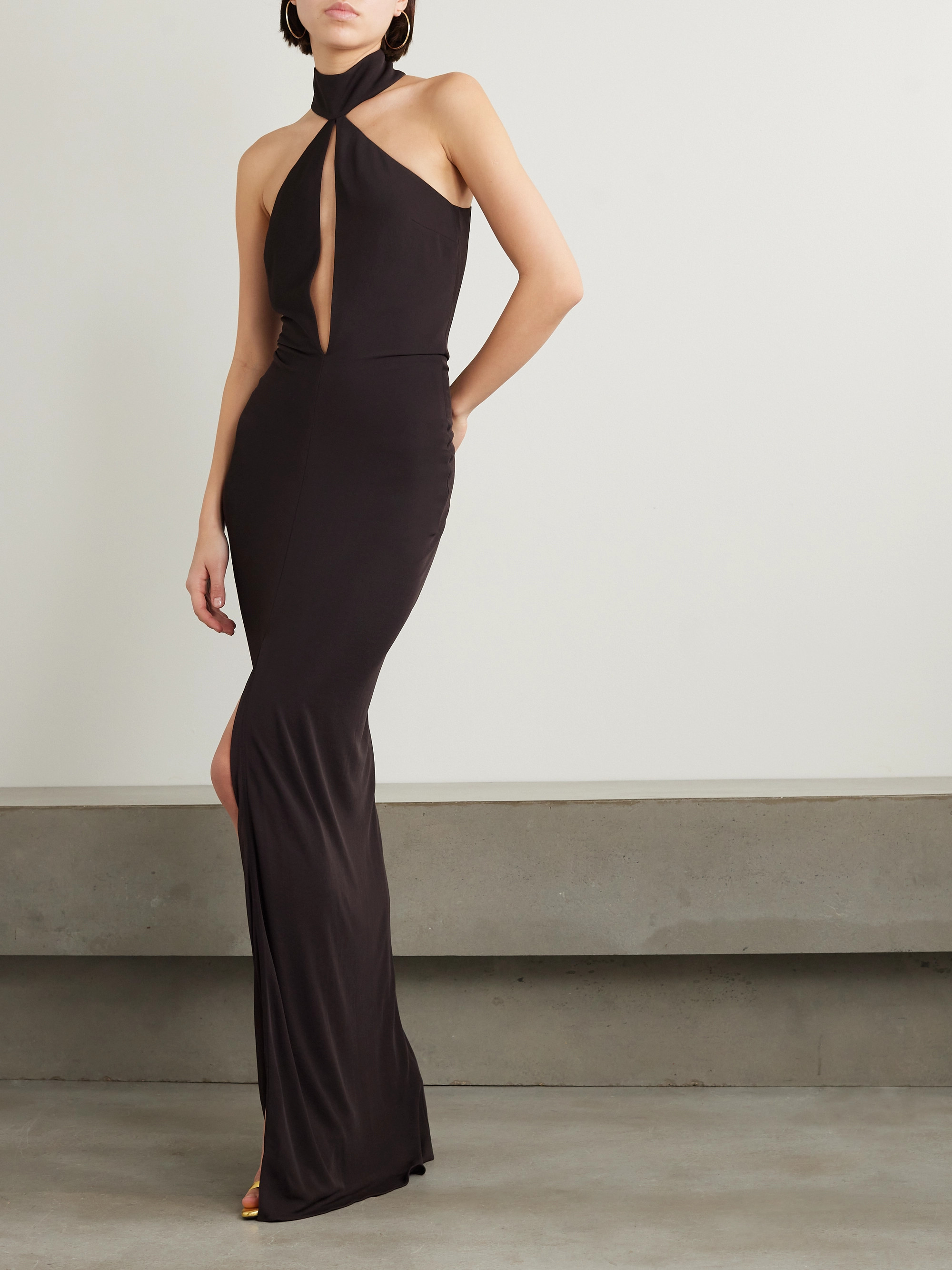 Tom Ford Cutout gathered jersey halterneck gown