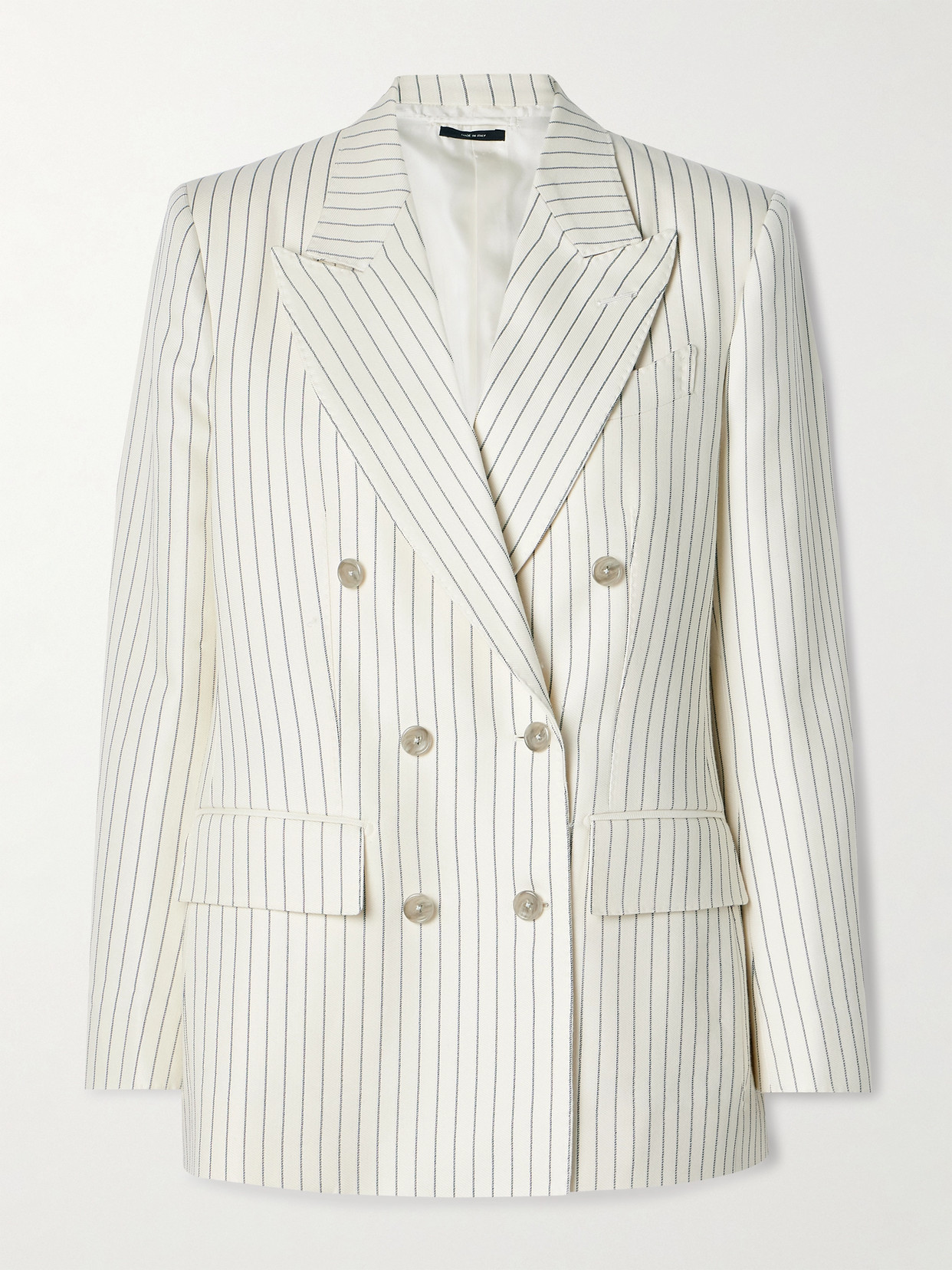 Shop Tom Ford Double-breasted Pinstripe Wool-blend Twill Blazer In White