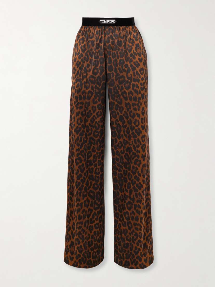 Tom Ford Jacquard-trimmed Leopard-print Silk-blend Satin Wide-leg Pants - x large