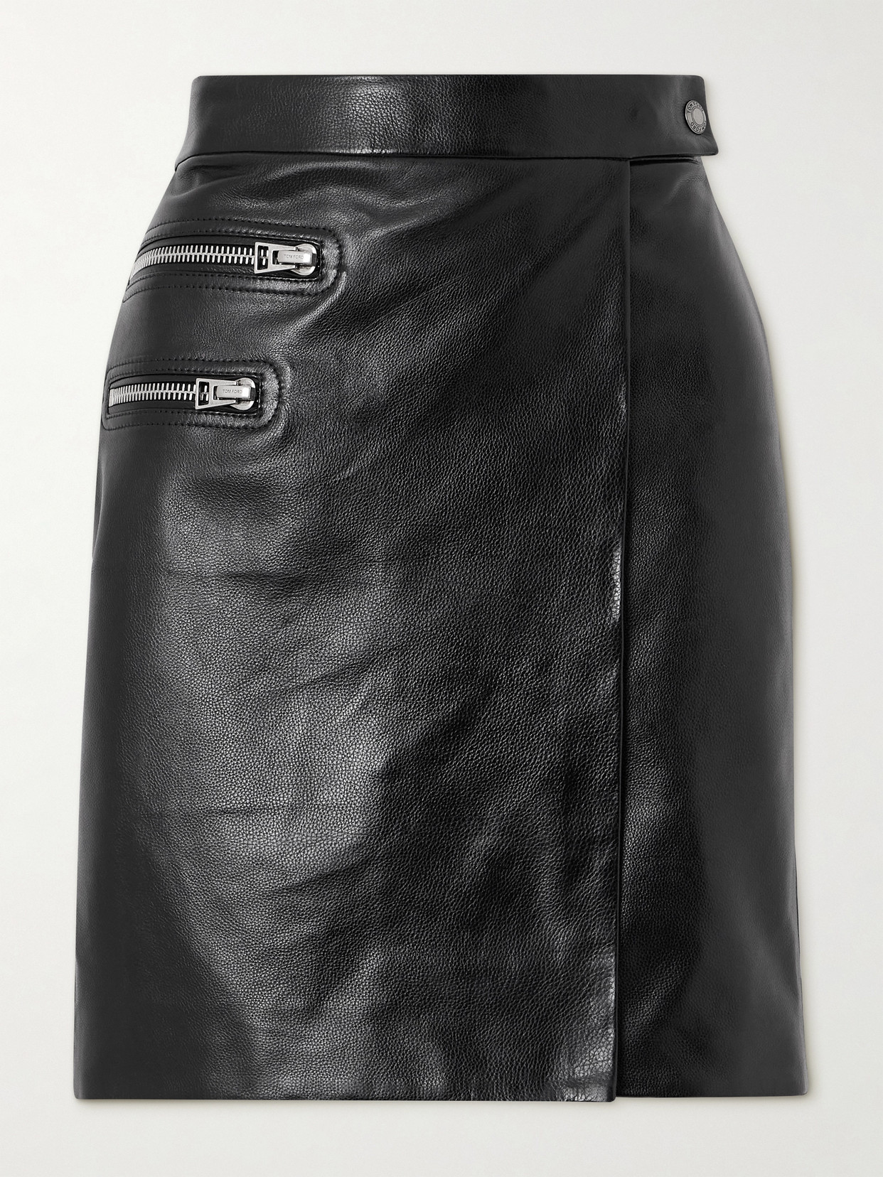 Tom Ford Zippper Leather Mini Wrap Skirt In Black