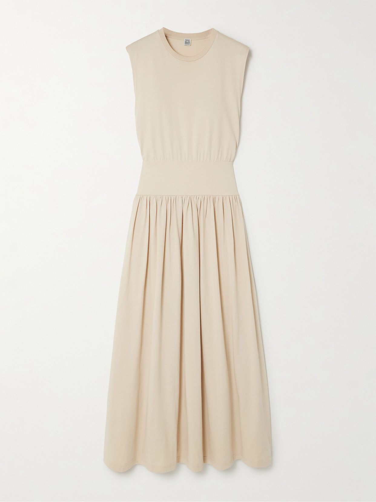 Shop Totême Pleated Organic Cotton-jersey Midi Dress In Neutrals