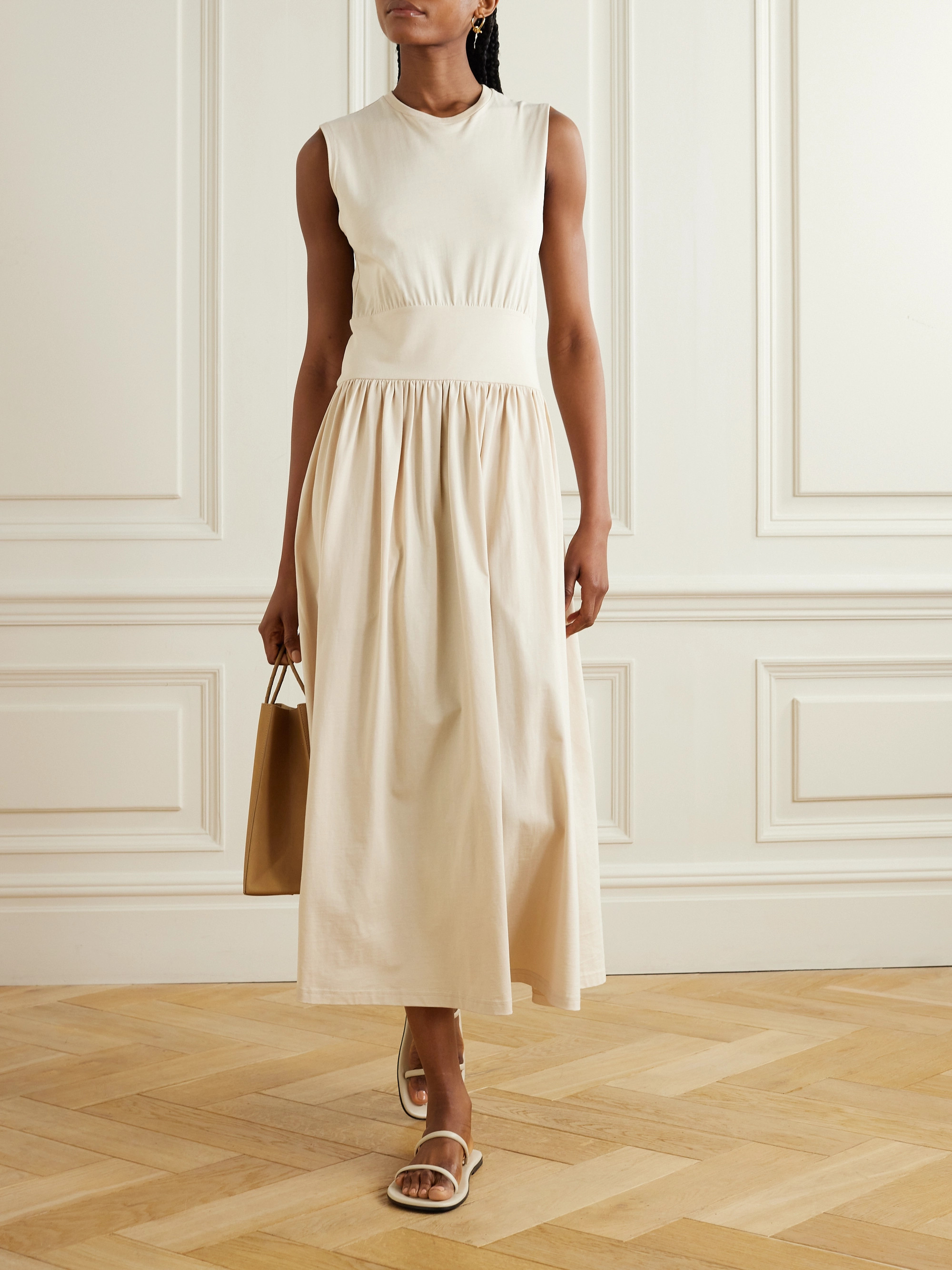 TOTEME - Pleated organic cotton-jersey midi dress | Plush TOTEME - Pleated organic cotton-jersey midi dress | Plush
