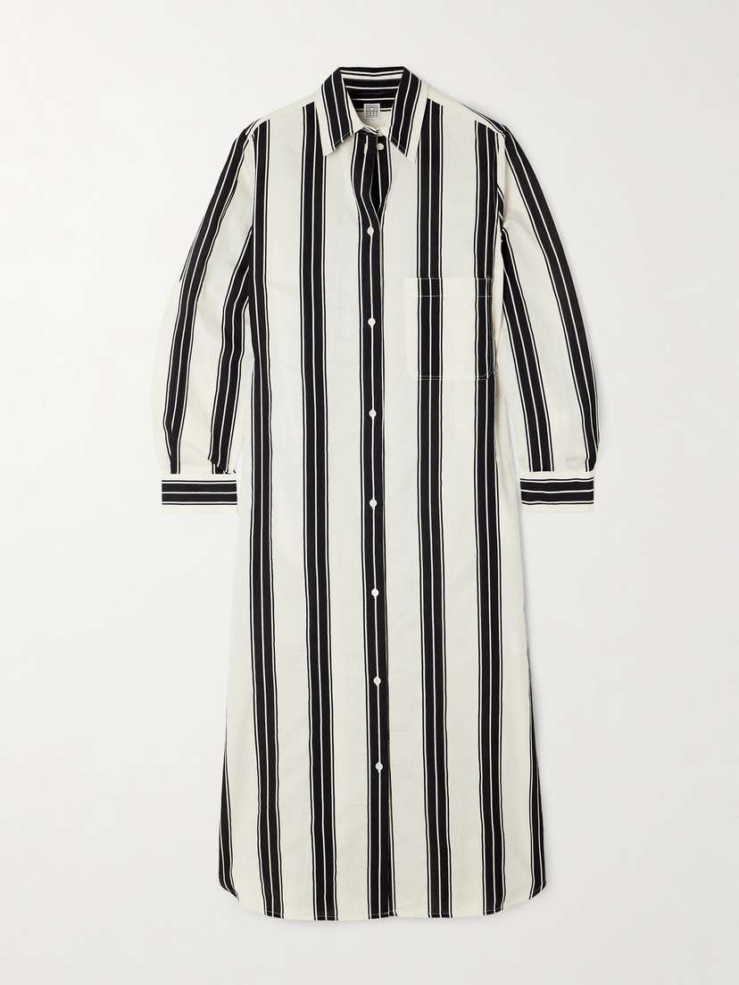 TOTEME Striped Jacquard-trimmed Cotton-blend Maxi Shirt Dress