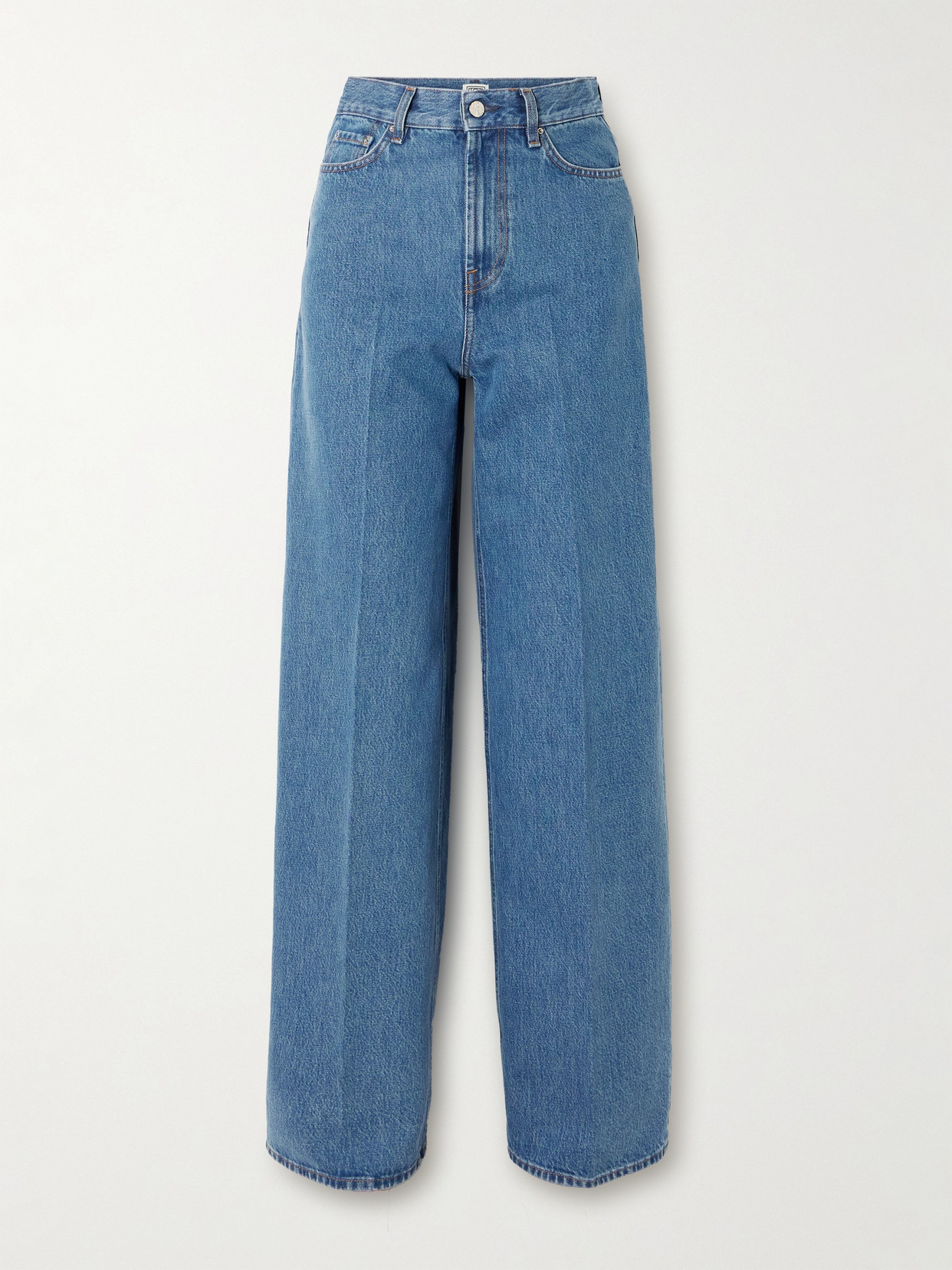 Totême Pleated High-rise Wide-leg Organic Jeans In Blue