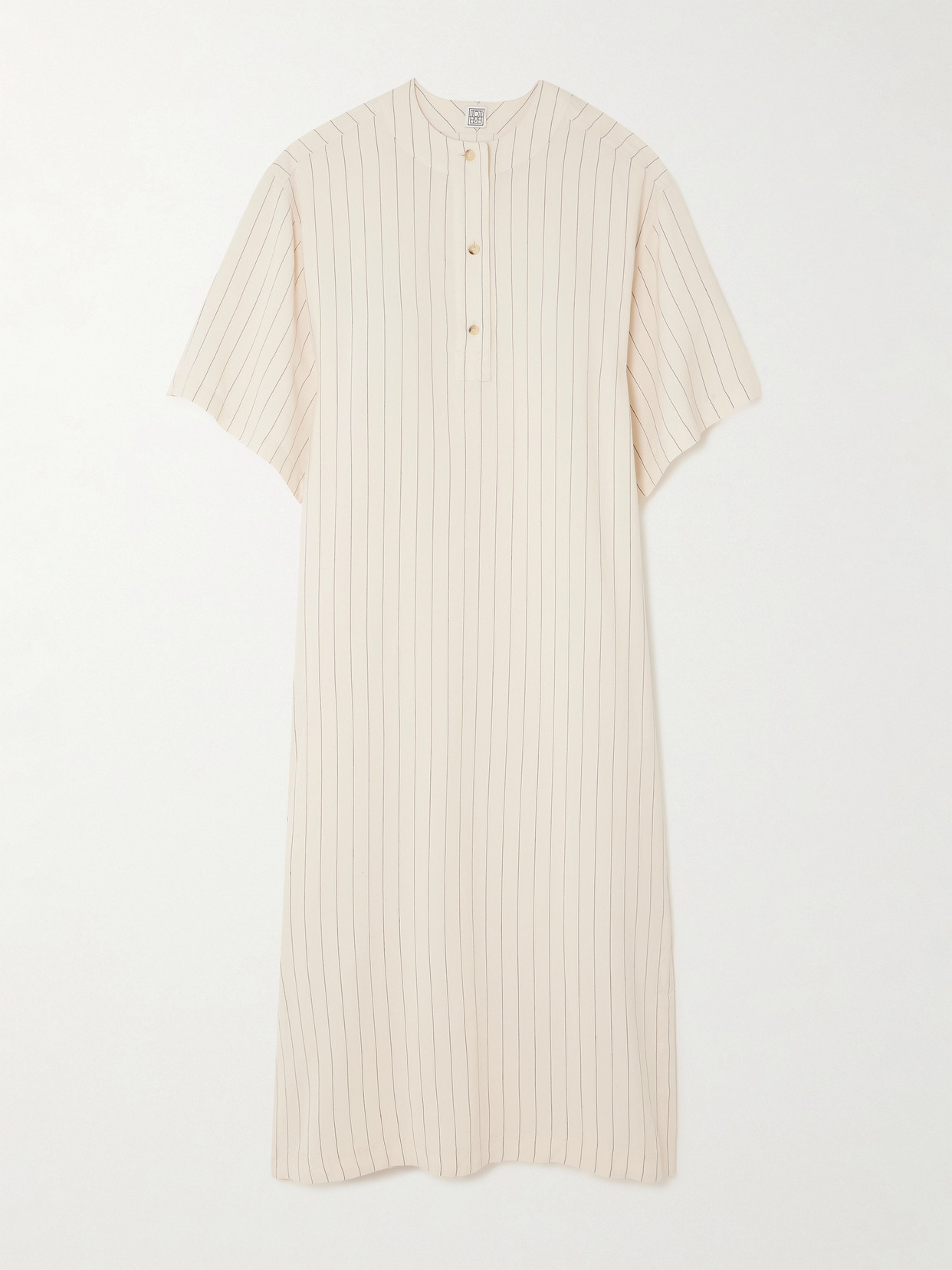 Shop Totême Pinstriped Crepe Midi Dress In Ecru