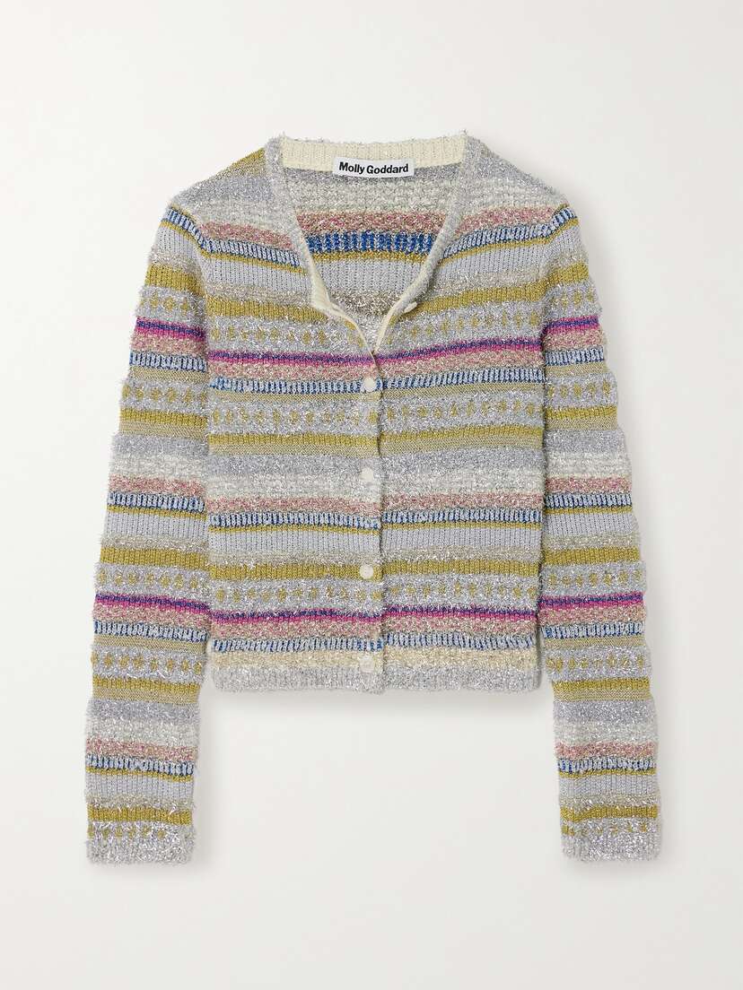 Molly Goddard Joanna Striped Metallic Intarsia-knit Cardigan