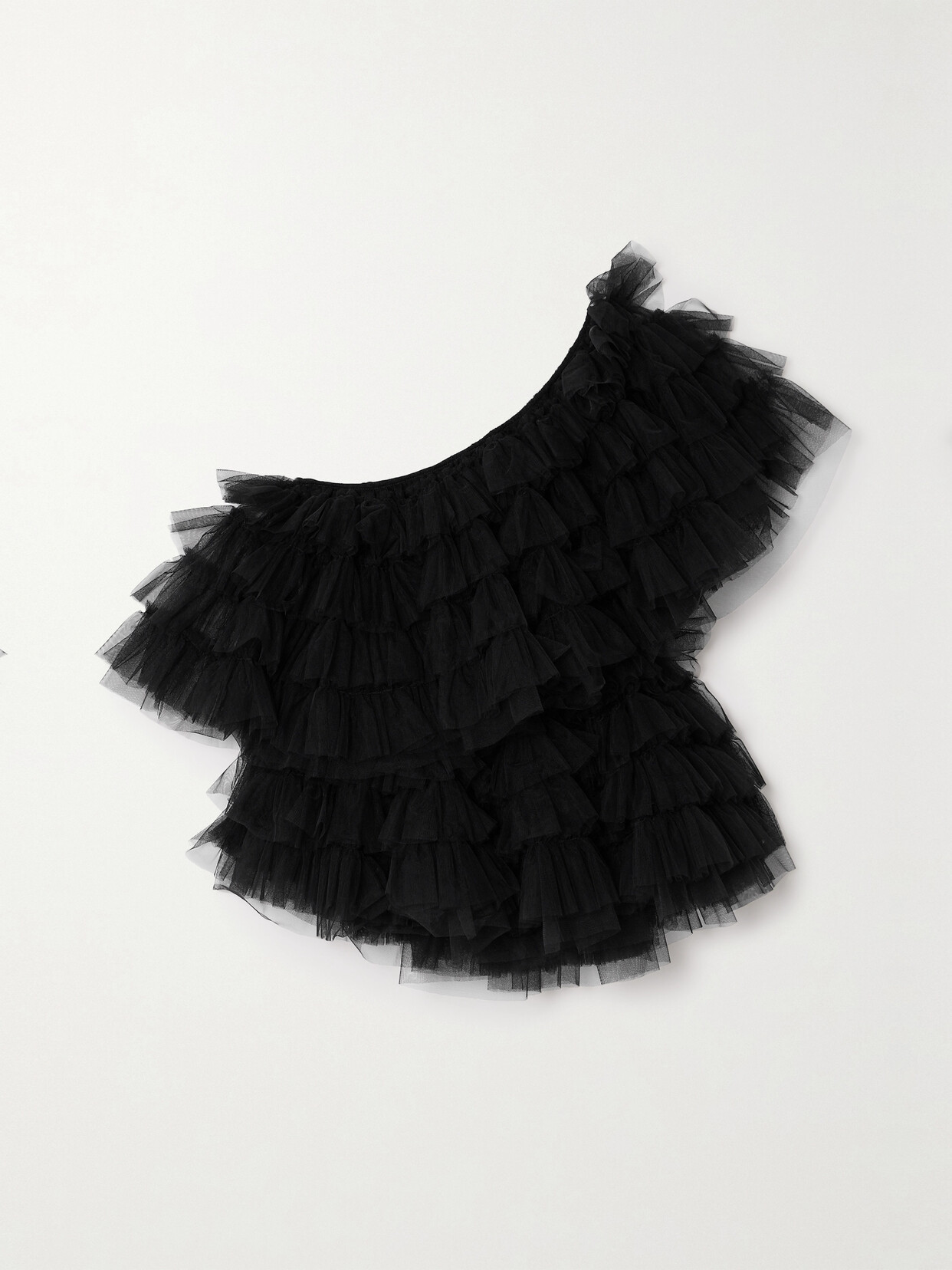 Shop Molly Goddard Lisa One-shoulder Ruffled Tulle Top In Black