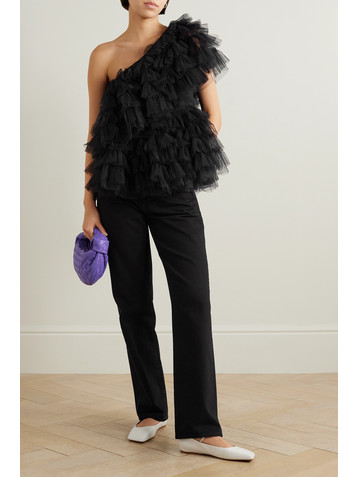 Molly Goddard Lisa one-shoulder ruffled tulle top