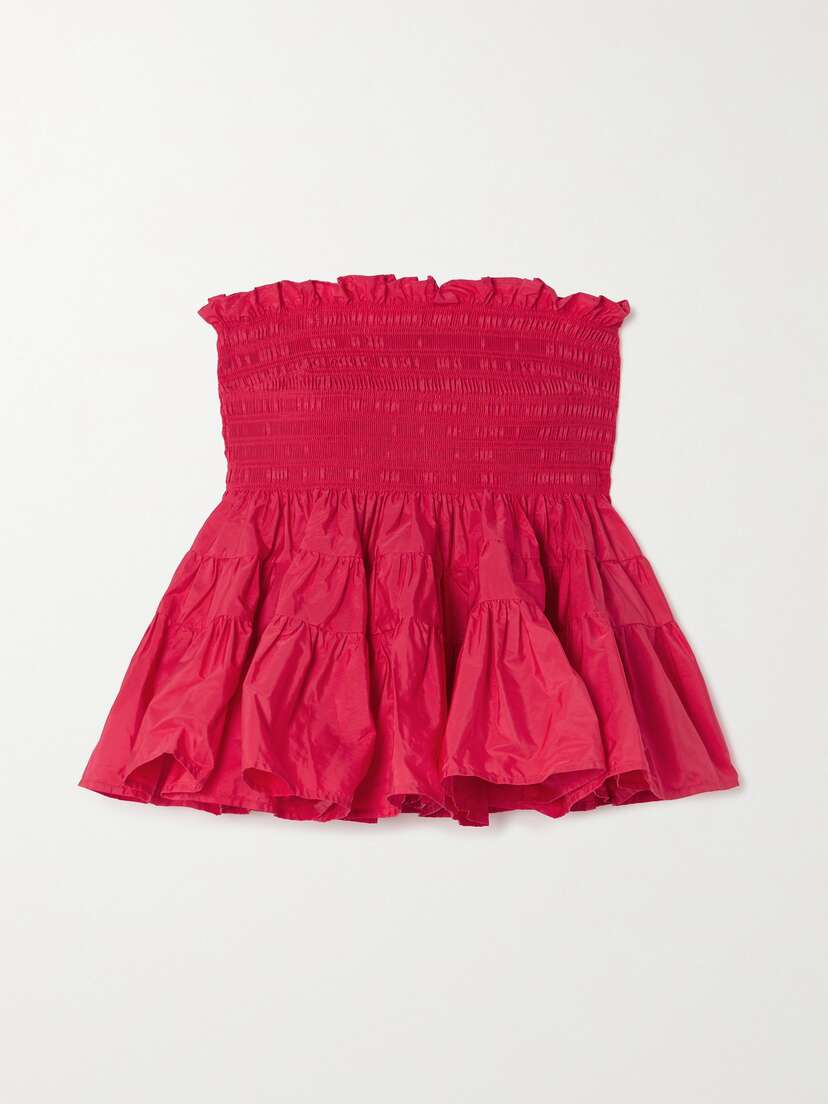 Molly Goddard Mia Strapless Shirred Ruffled Taffeta Top