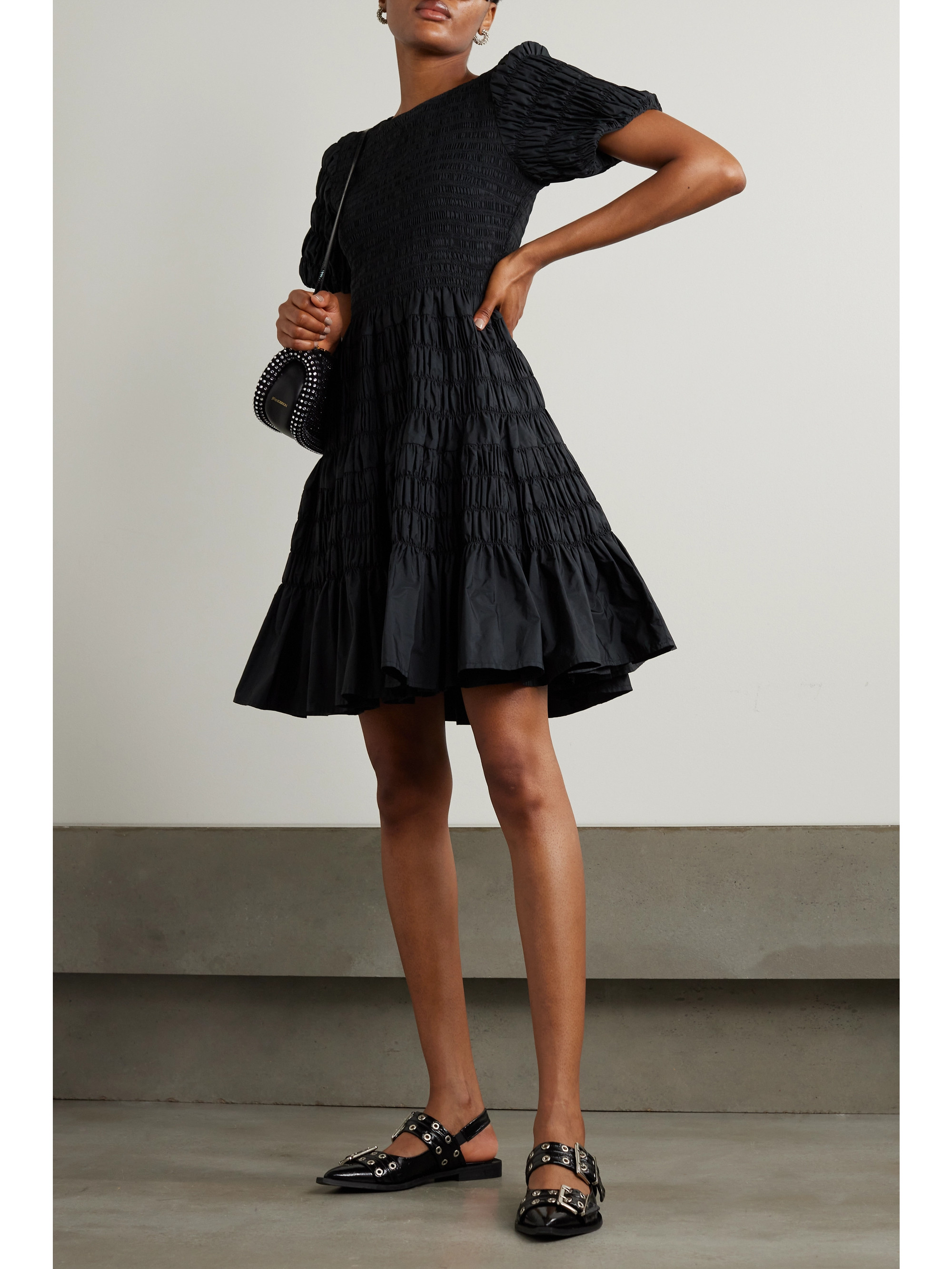 molly goddard black dress Molly Goddard - Susanne shirred taffeta mini dress