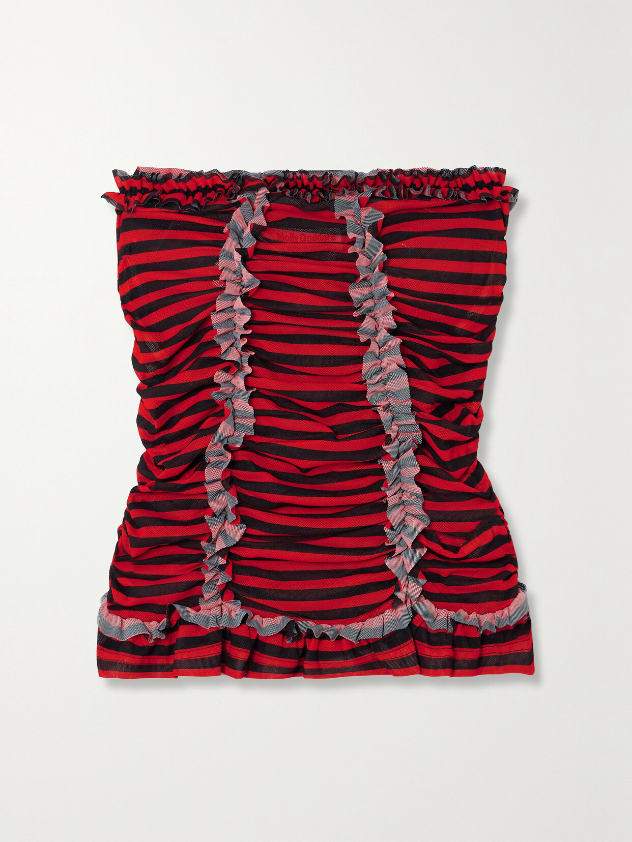 Molly Goddard Tracey Strapless Ruffled Striped Tulle Top In Red