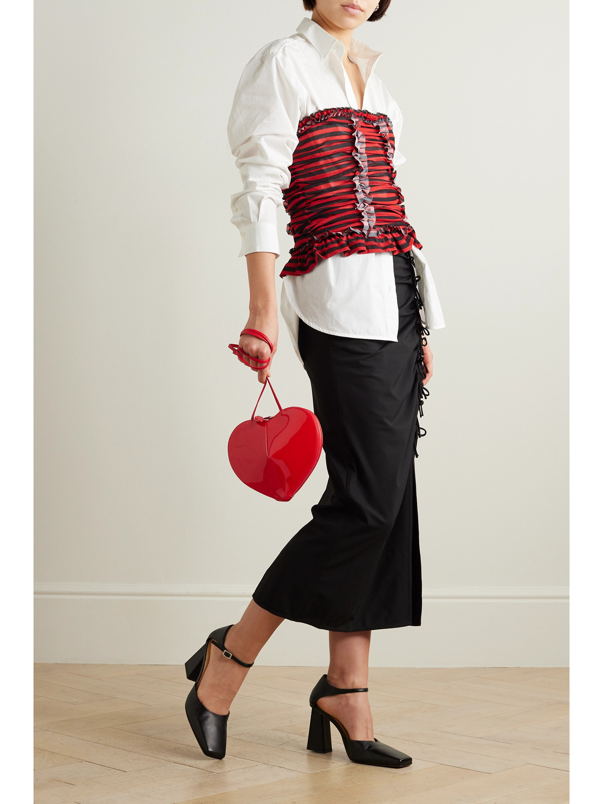 Tracey Strapless Ruffled Striped Tulle Top